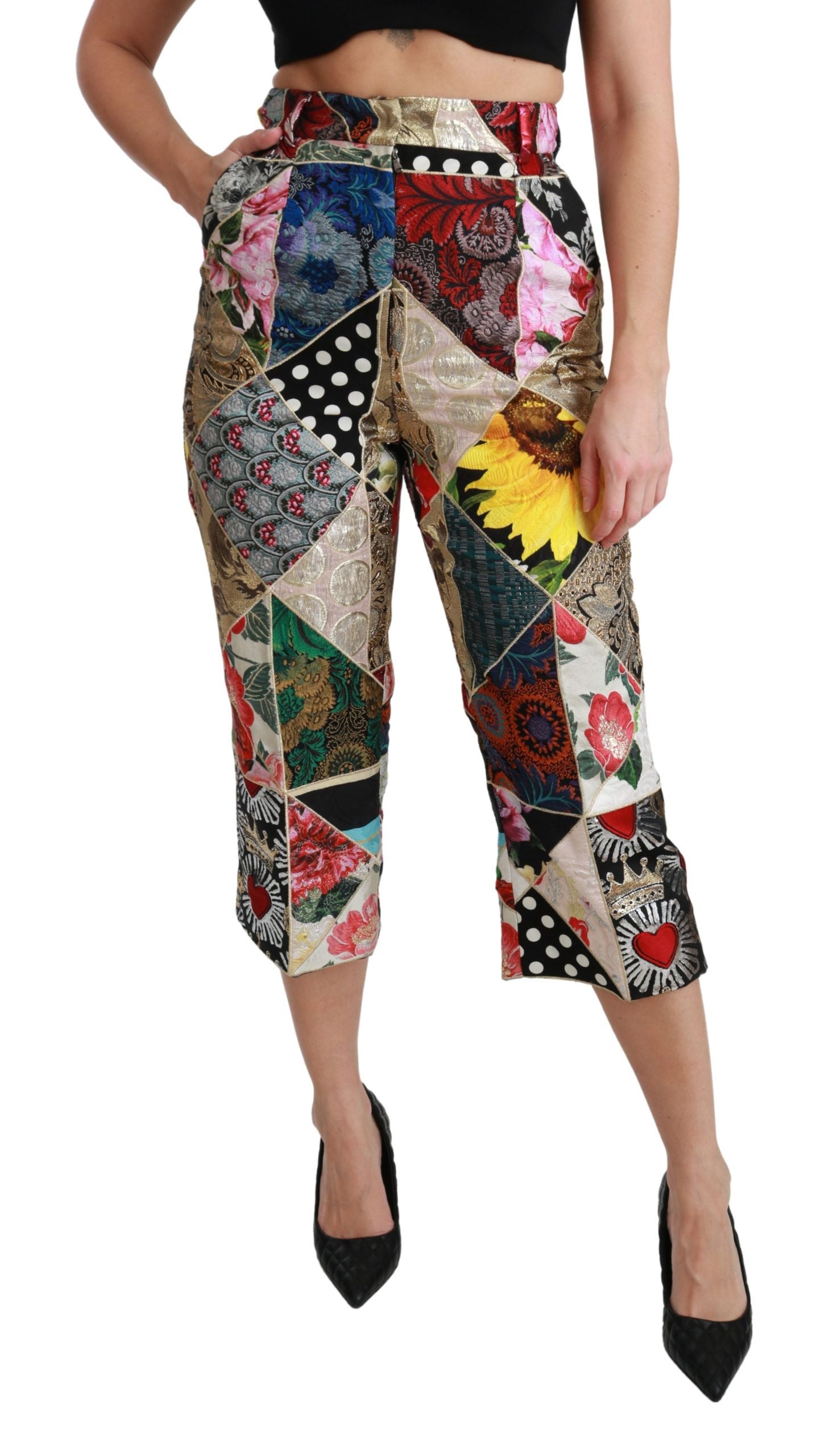 Kurze Hose aus Seide mit mehrfarbigem Print und hoher Taille