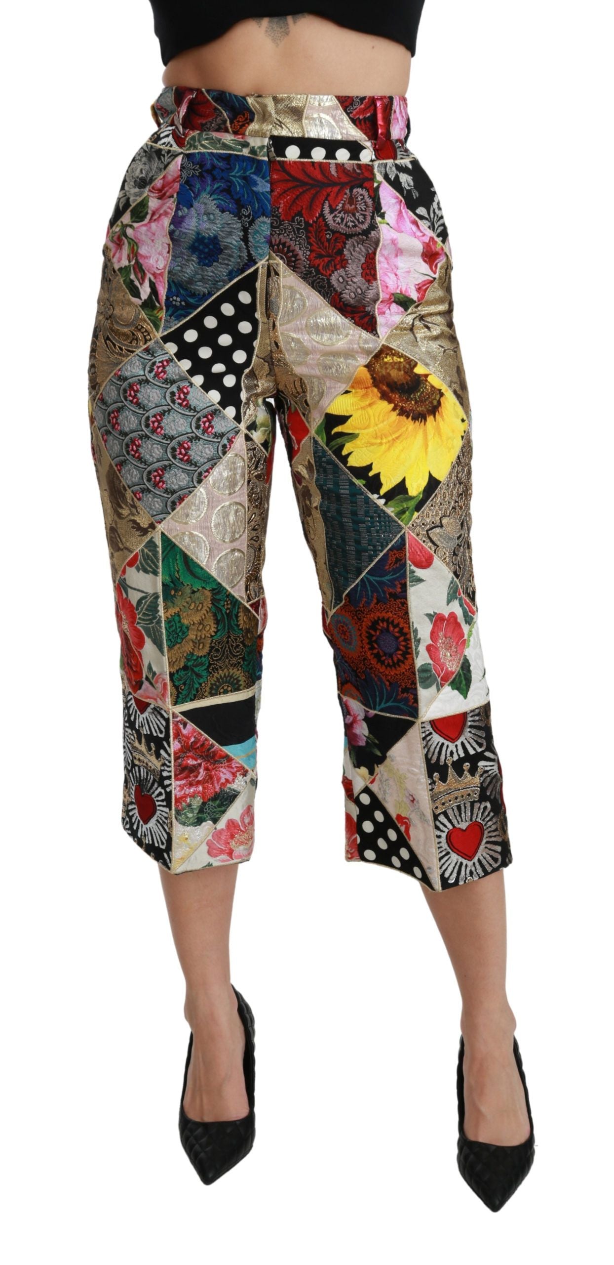 Kurze Hose aus Seide mit mehrfarbigem Print und hoher Taille
