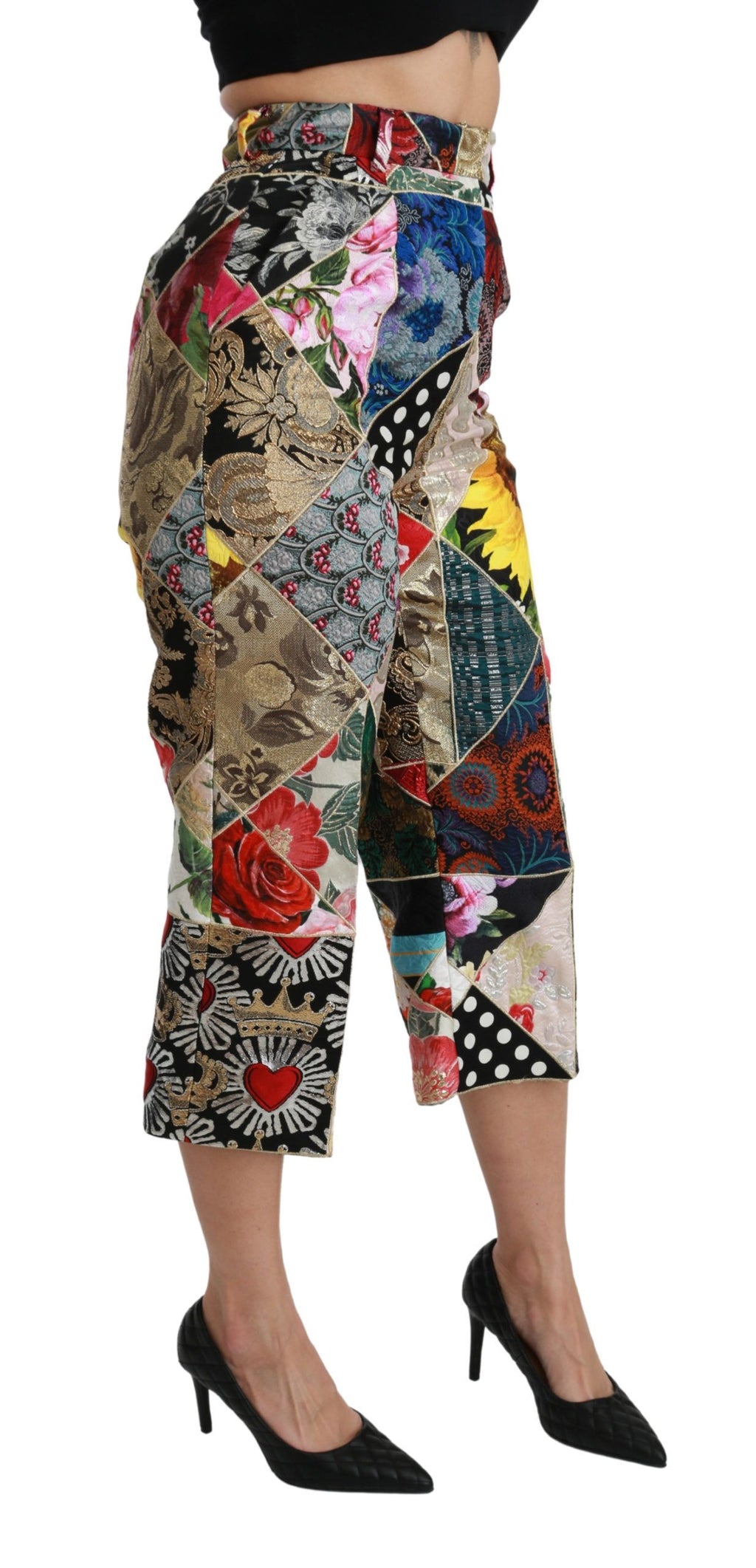 Kurze Hose aus Seide mit mehrfarbigem Print und hoher Taille