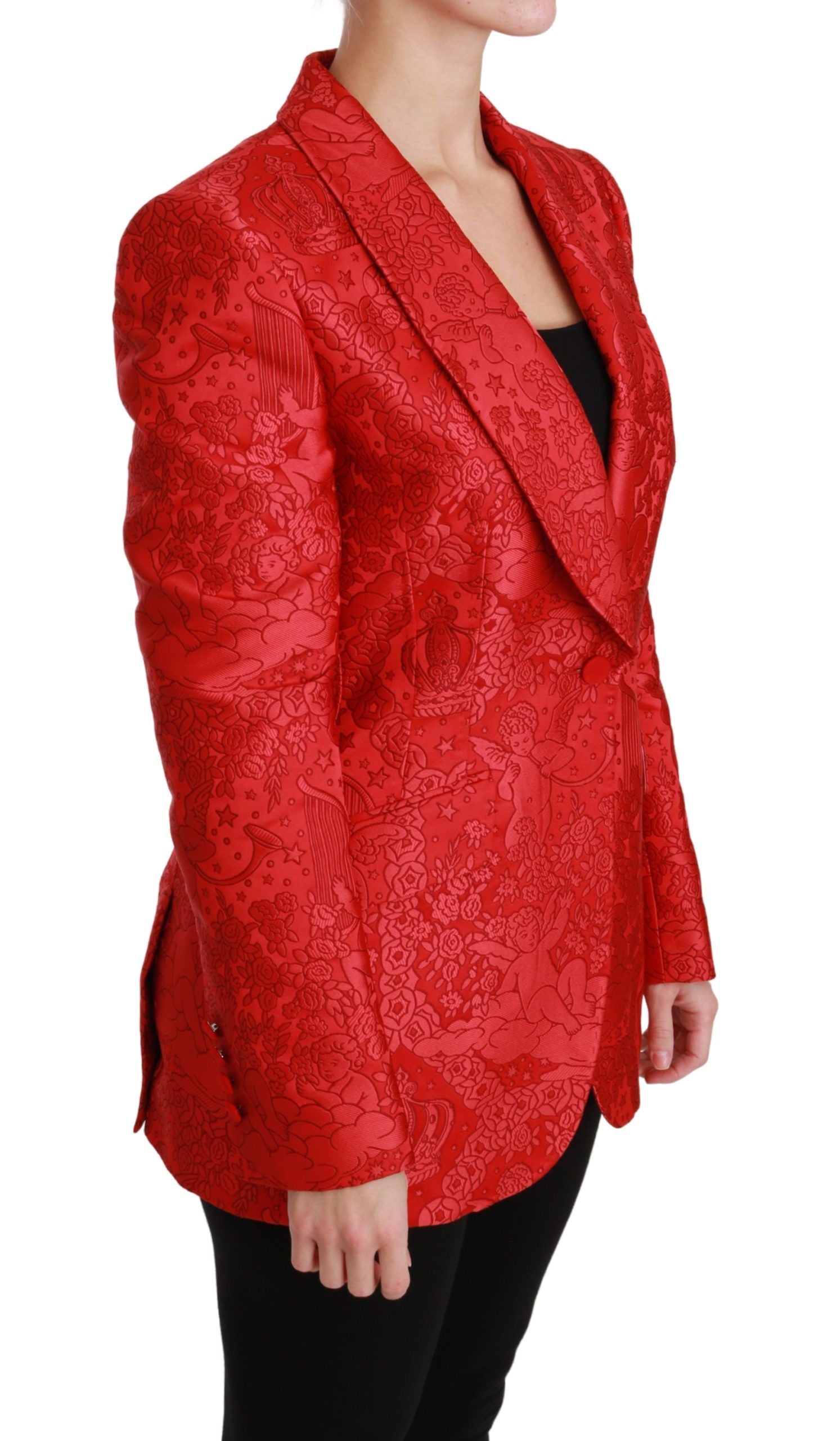 Roter Blazer mit Blumenmuster und Engel-Muster