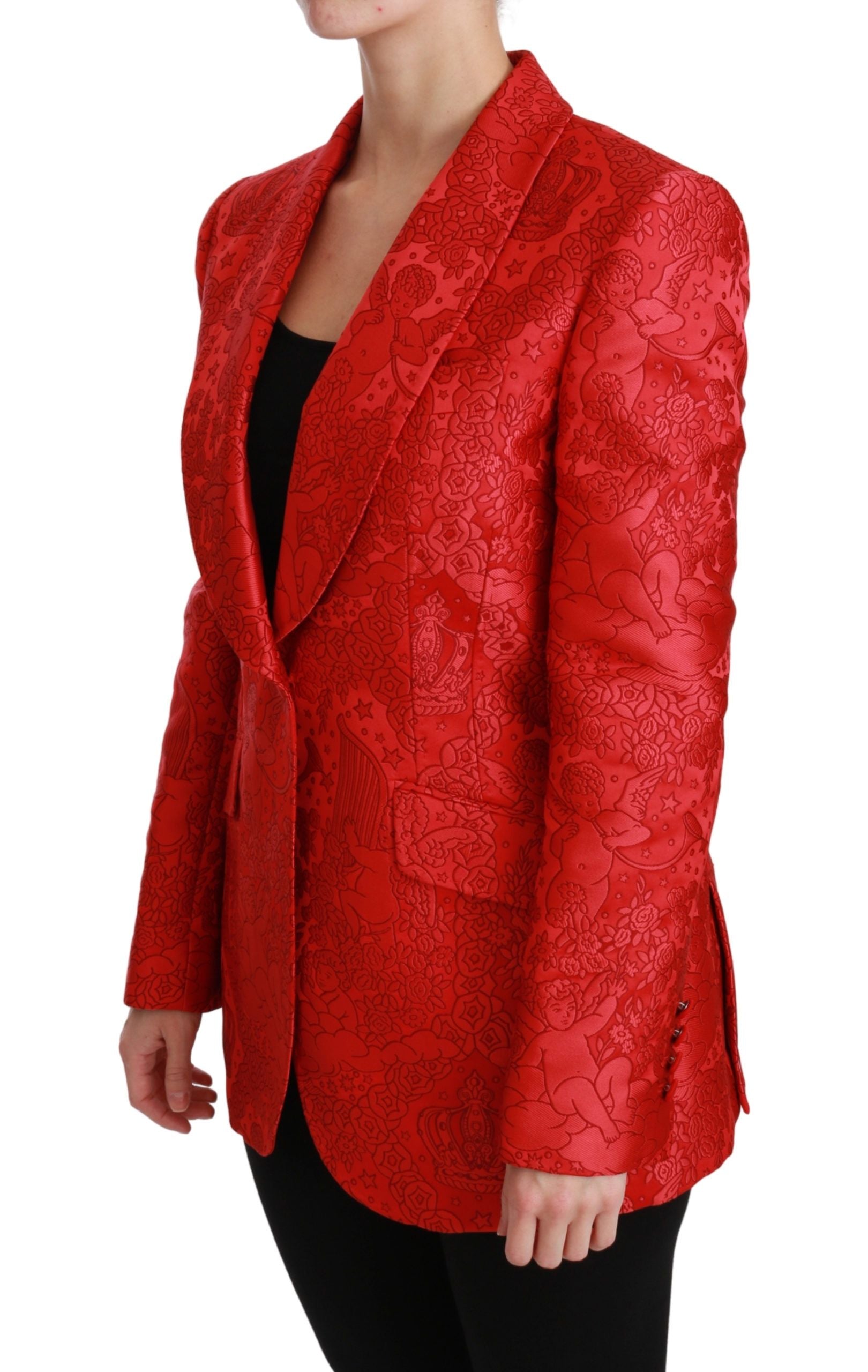 Roter Blazer mit Blumenmuster und Engel-Muster