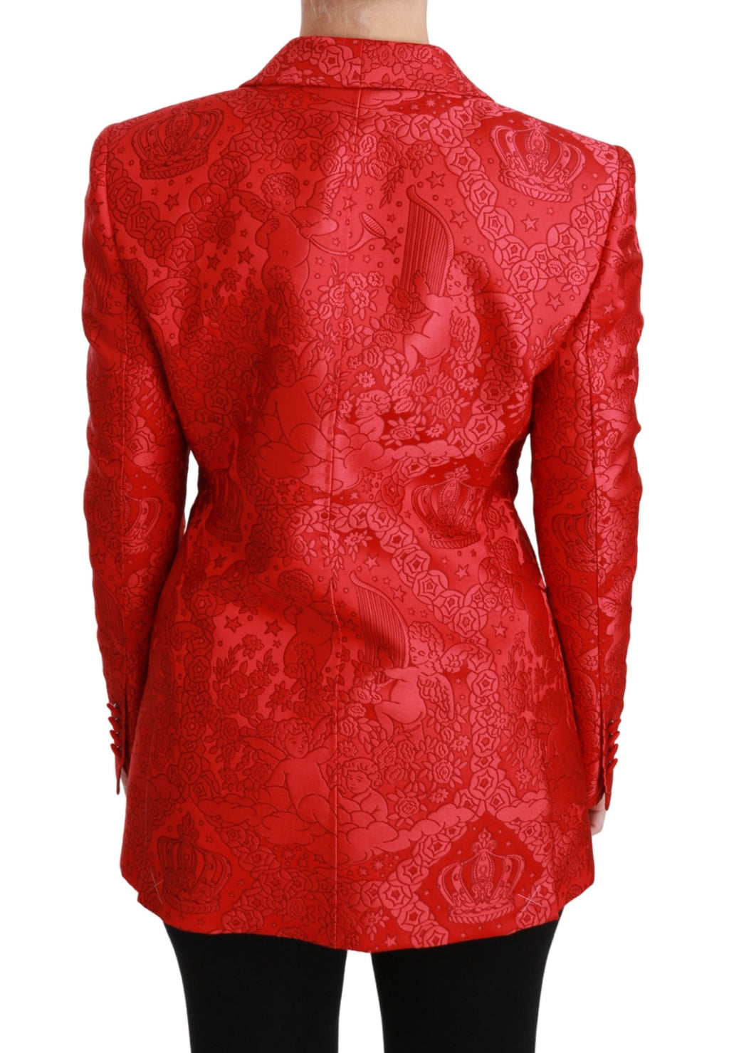 Roter Blazer mit Blumenmuster und Engel-Muster