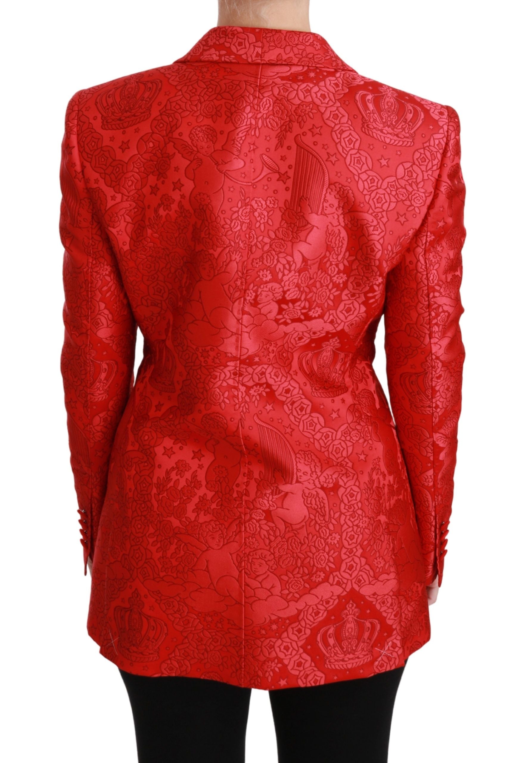 Roter Blazer mit Blumenmuster und Engel-Muster