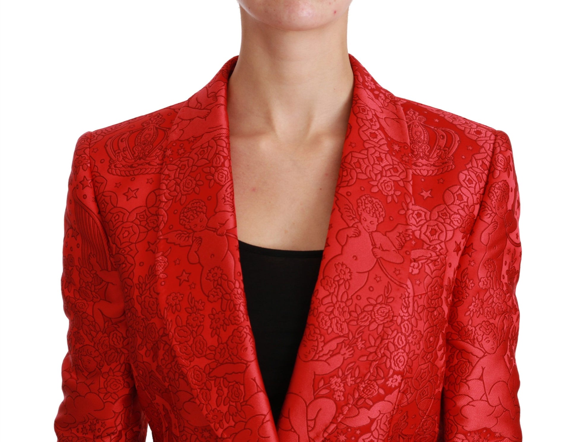 Roter Blazer mit Blumenmuster und Engel-Muster