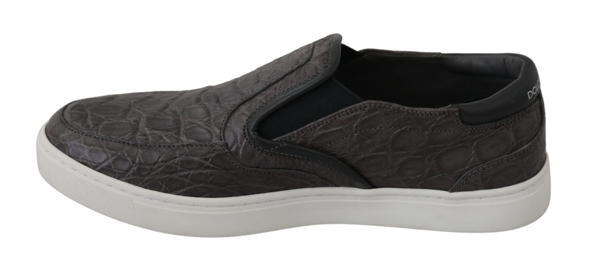 Gray Leather Flat Caiman Mens Loafers Shoes