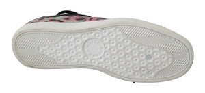Rosa, flache Trainings-Sneakers aus Leder mit Leopardenmuster
