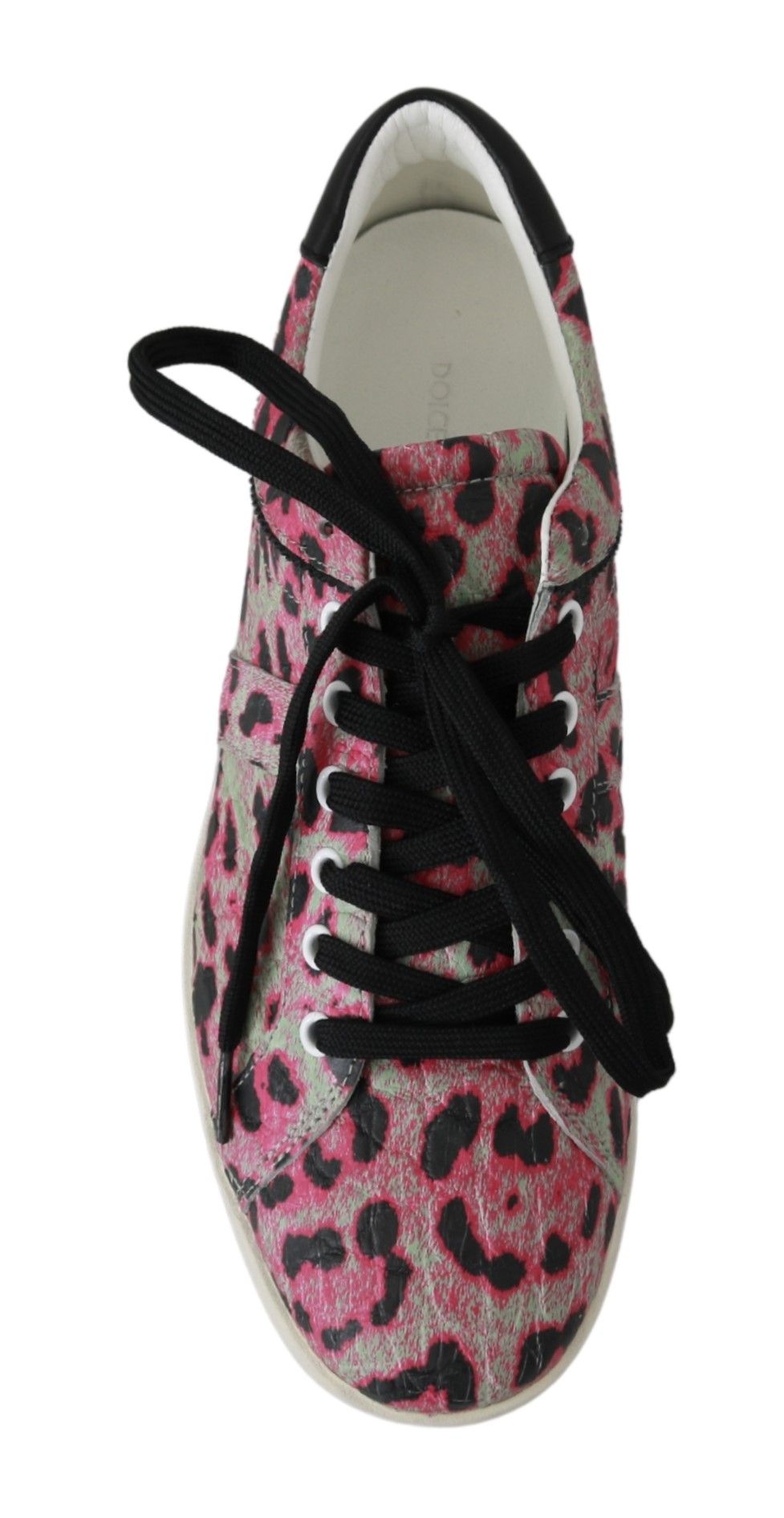 Rosa, flache Trainings-Sneakers aus Leder mit Leopardenmuster