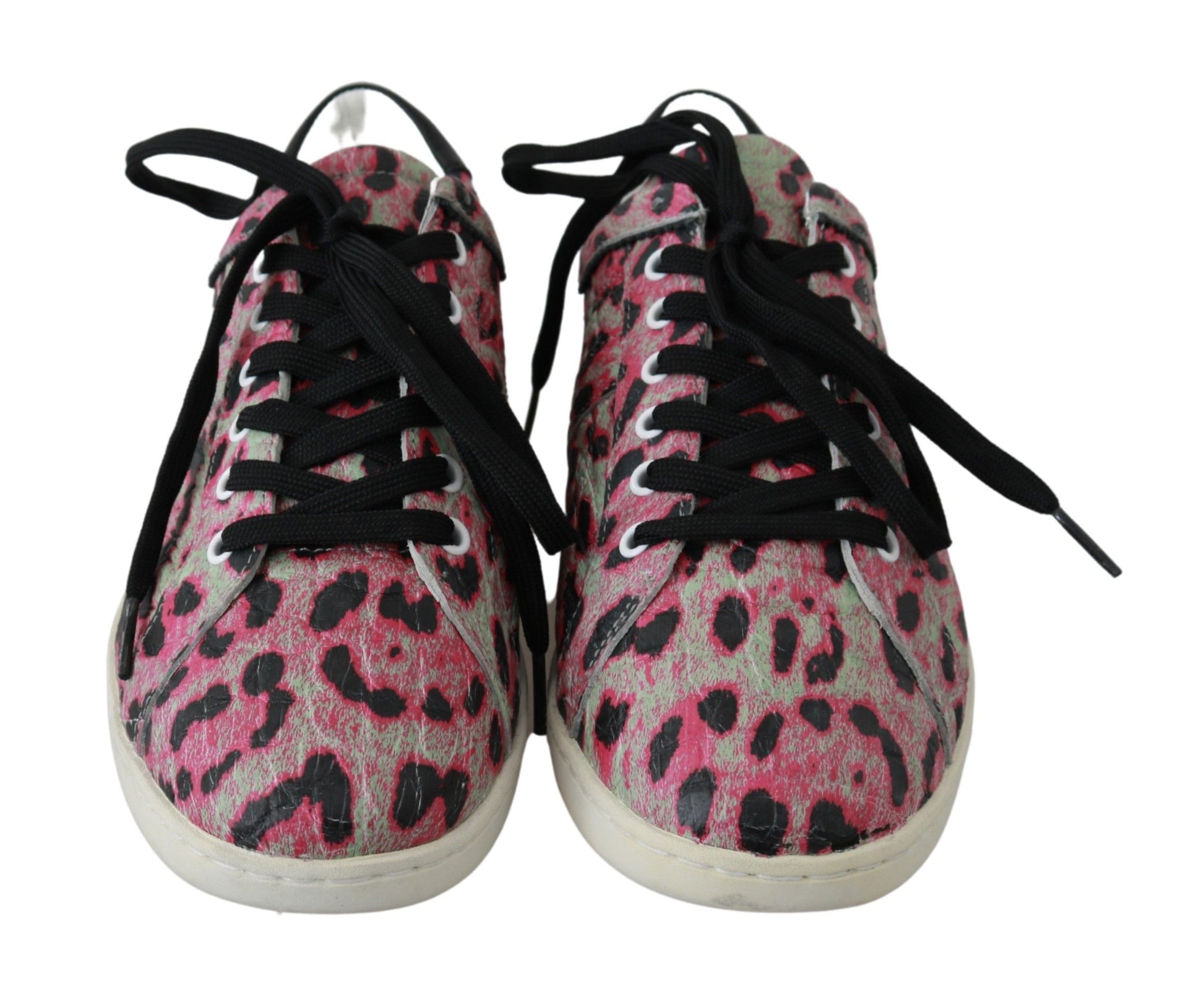 Rosa, flache Trainings-Sneakers aus Leder mit Leopardenmuster
