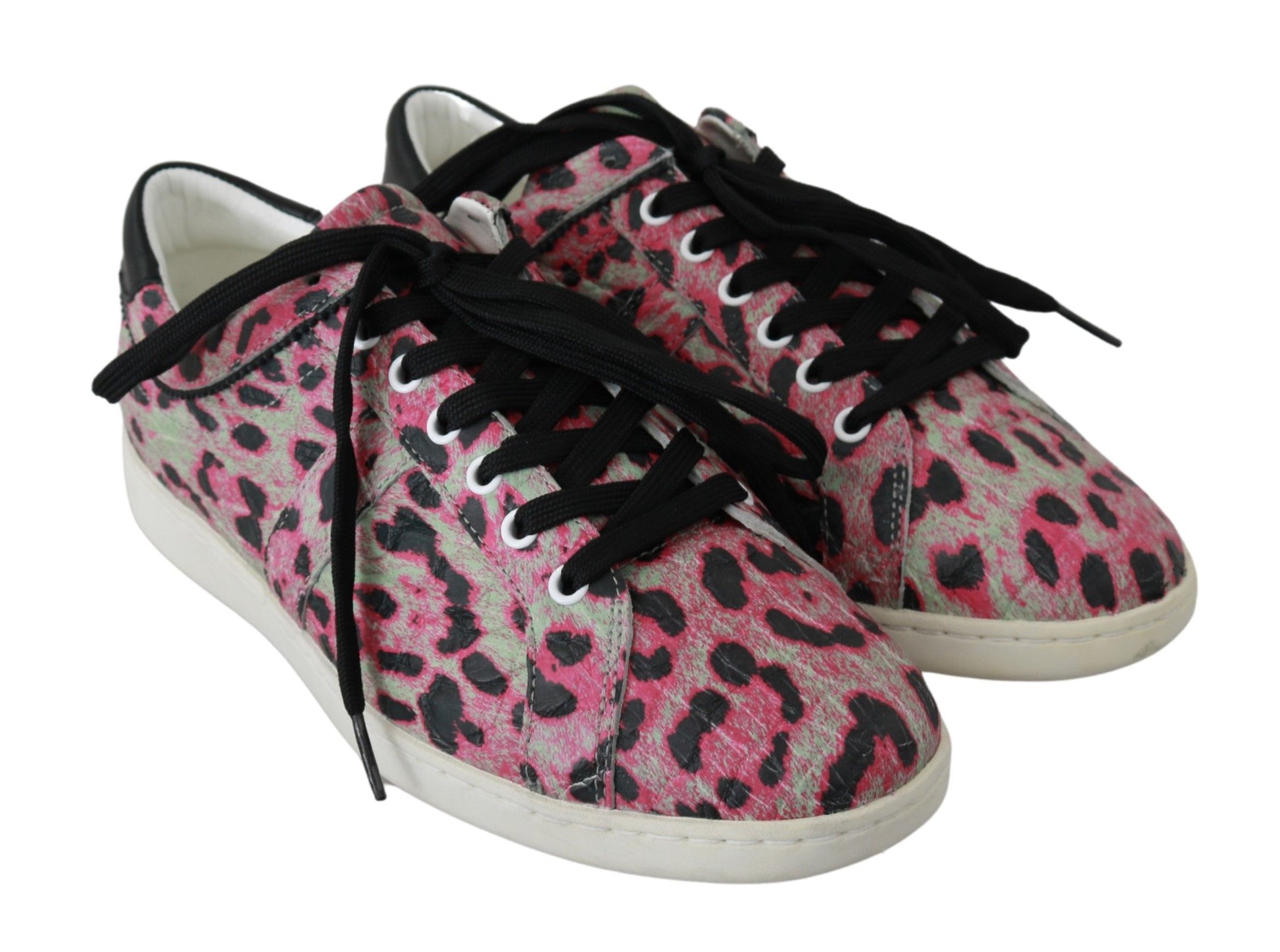 Rosa, flache Trainings-Sneakers aus Leder mit Leopardenmuster
