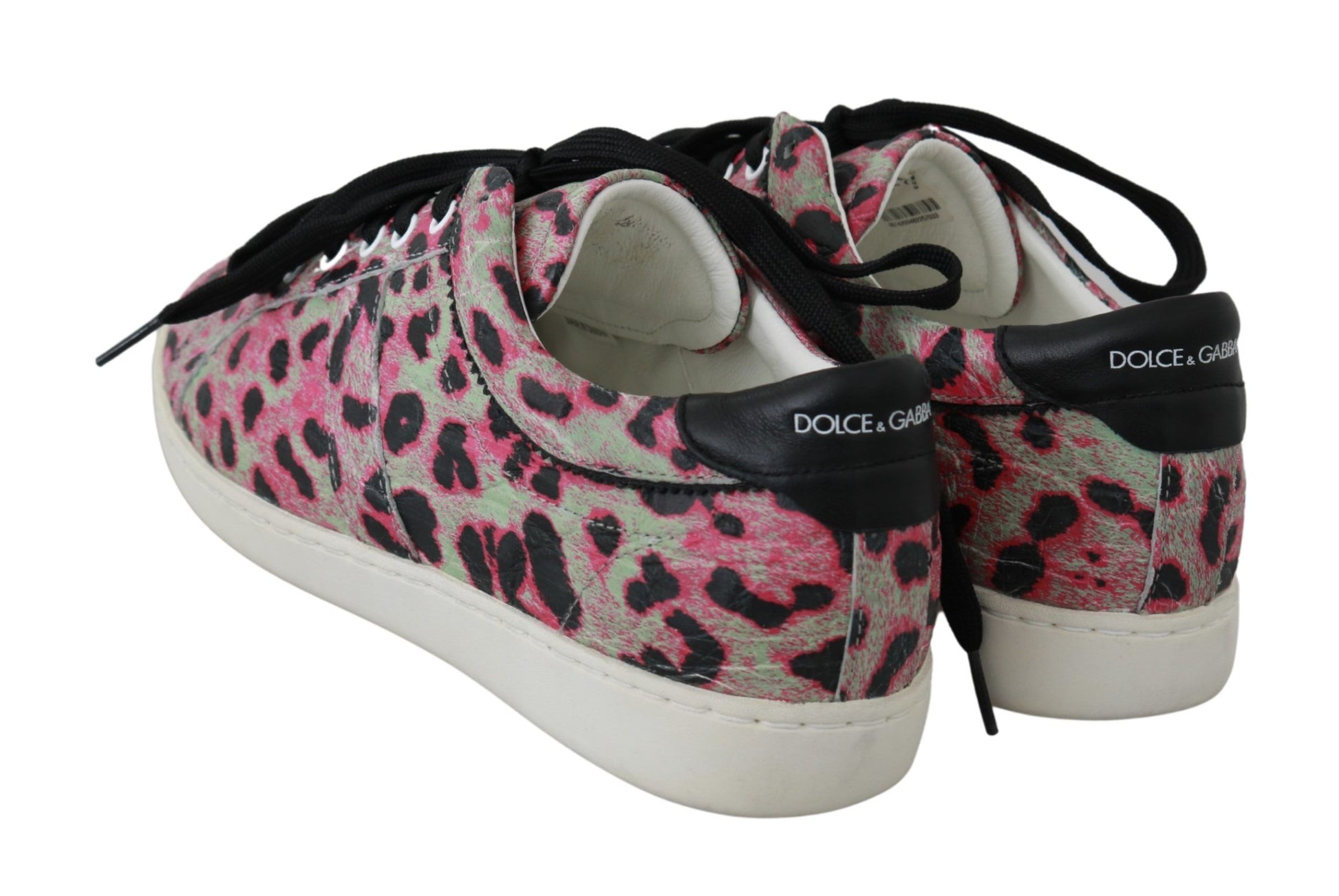 Rosa, flache Trainings-Sneakers aus Leder mit Leopardenmuster