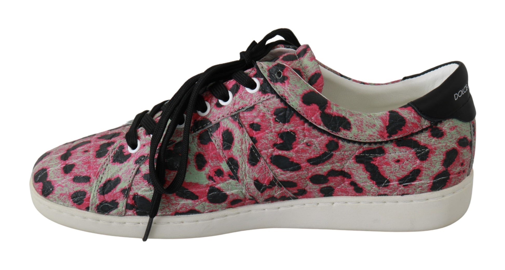 Rosa, flache Trainings-Sneakers aus Leder mit Leopardenmuster
