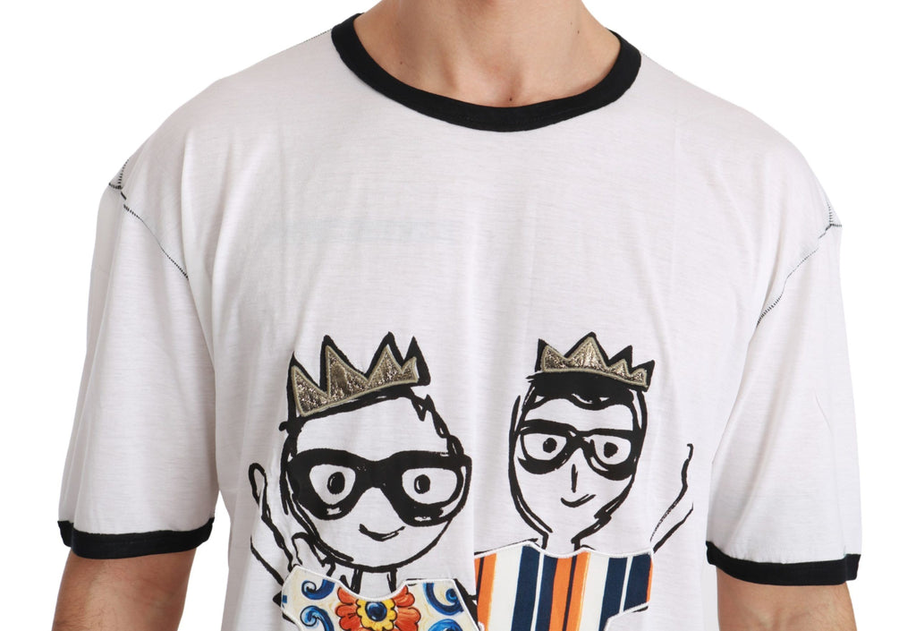 Weißes Baumwoll-T-Shirt mit #dgfamily-Print für Herren