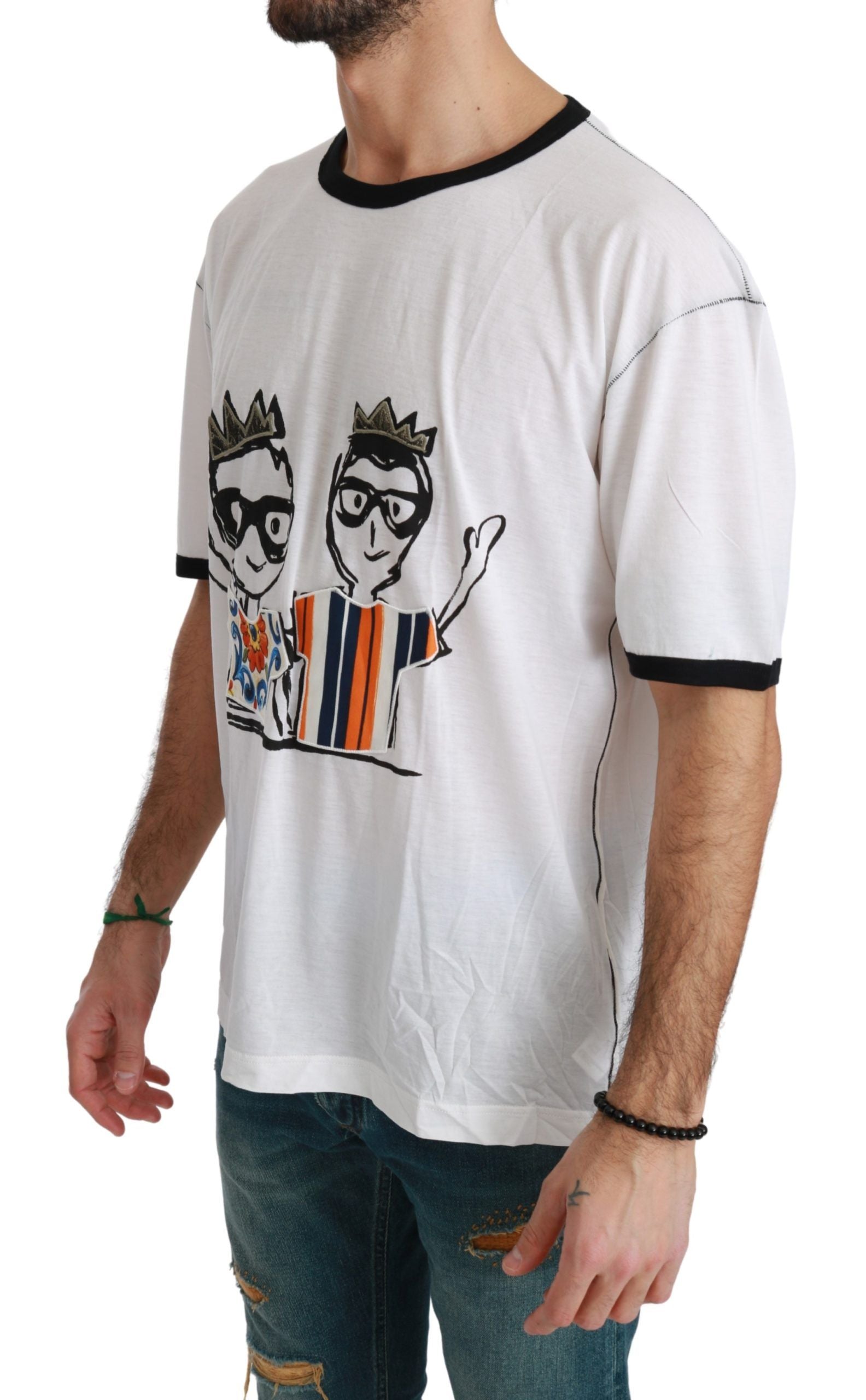 Weißes Baumwoll-T-Shirt mit #dgfamily-Print für Herren