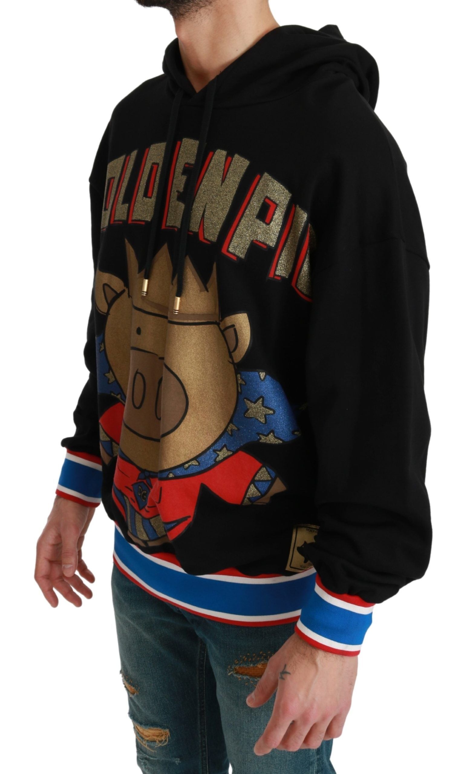Schwarzer Pullover Schwein des Jahres mit Kapuze