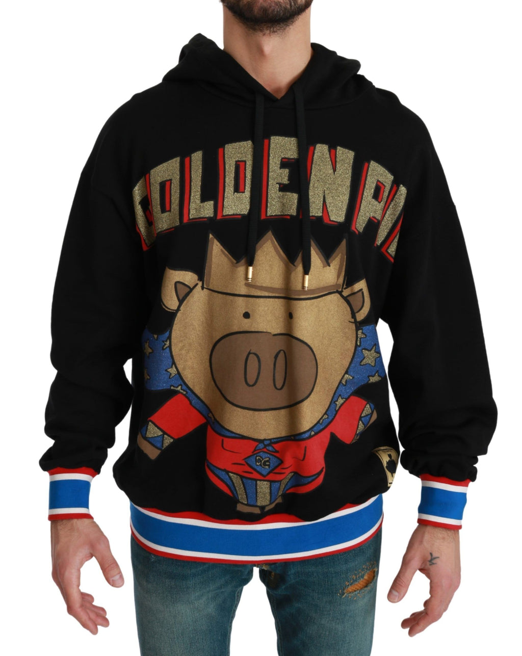 Schwarzer Pullover Schwein des Jahres mit Kapuze