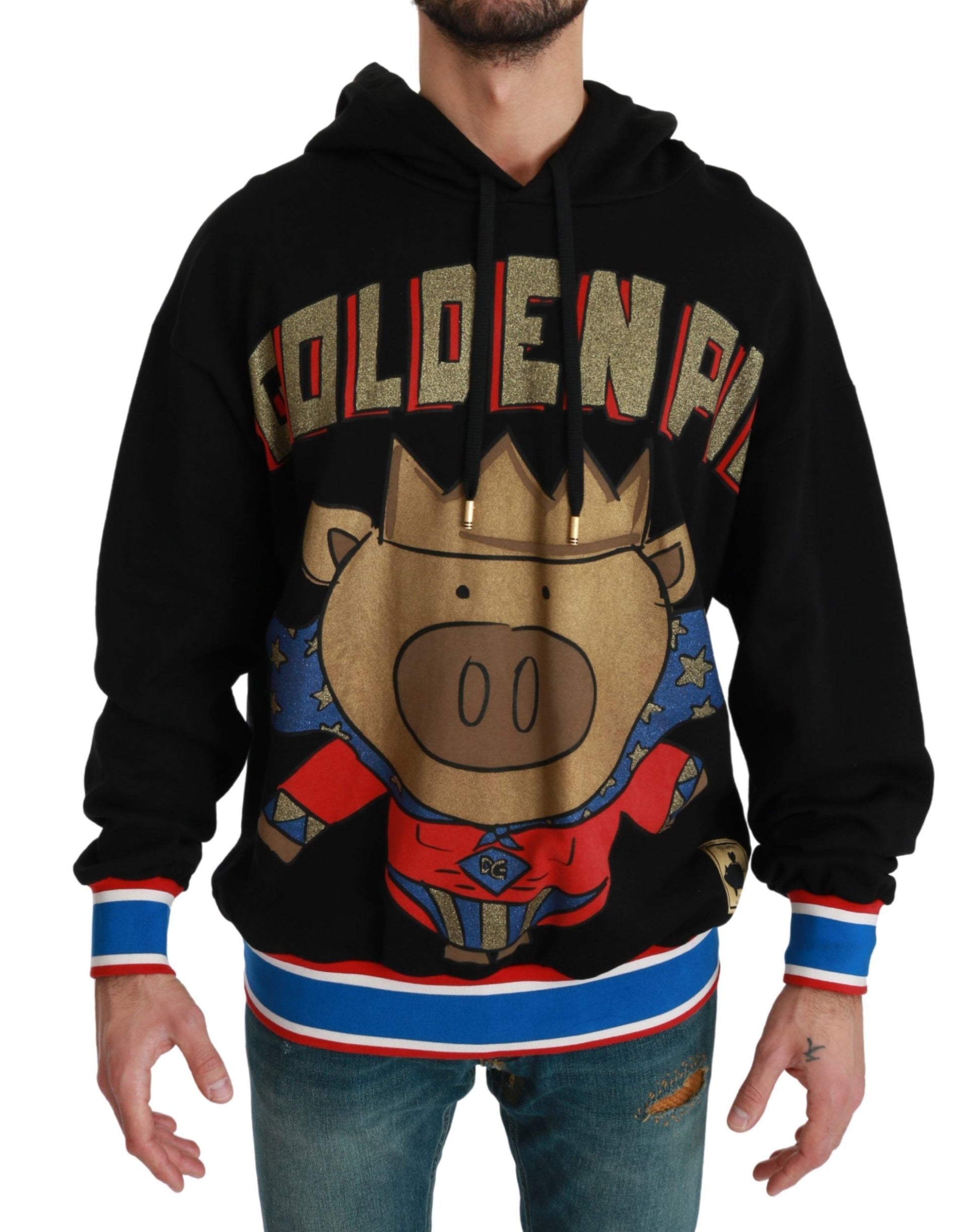 Schwarzer Pullover Schwein des Jahres mit Kapuze