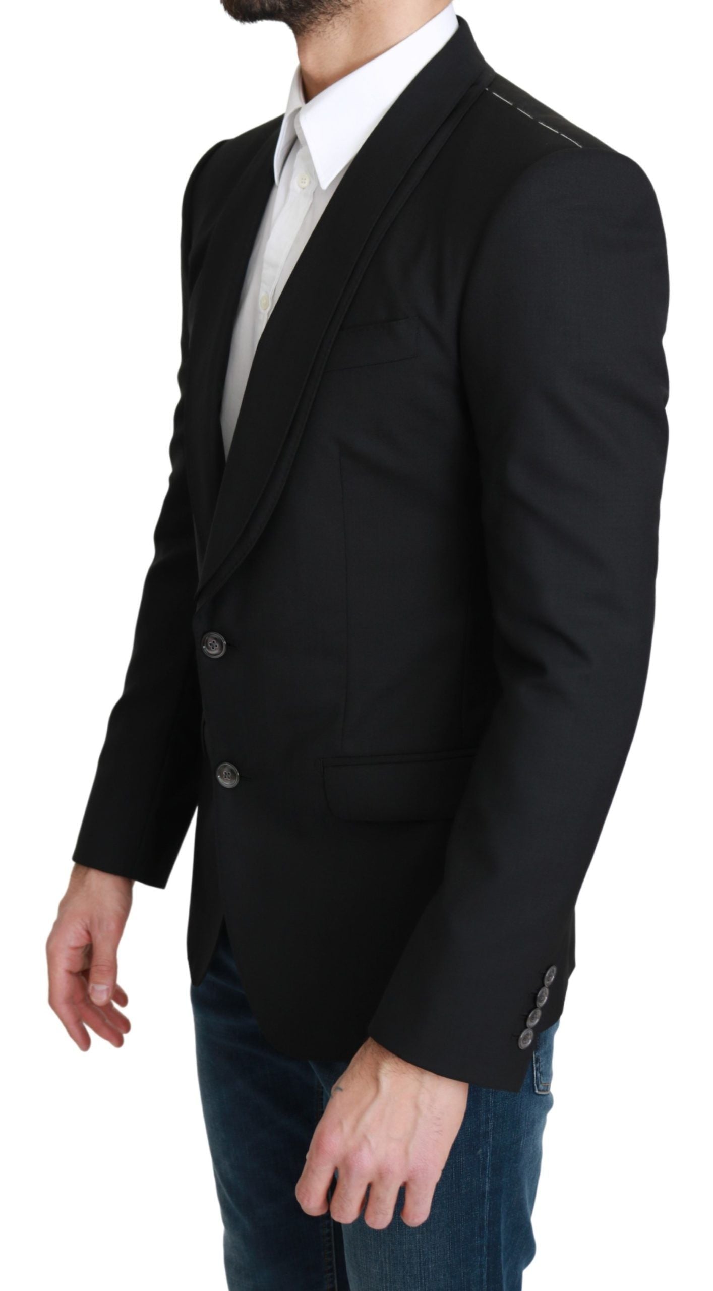 Schwarzer, einreihiger, formeller Wollblazer