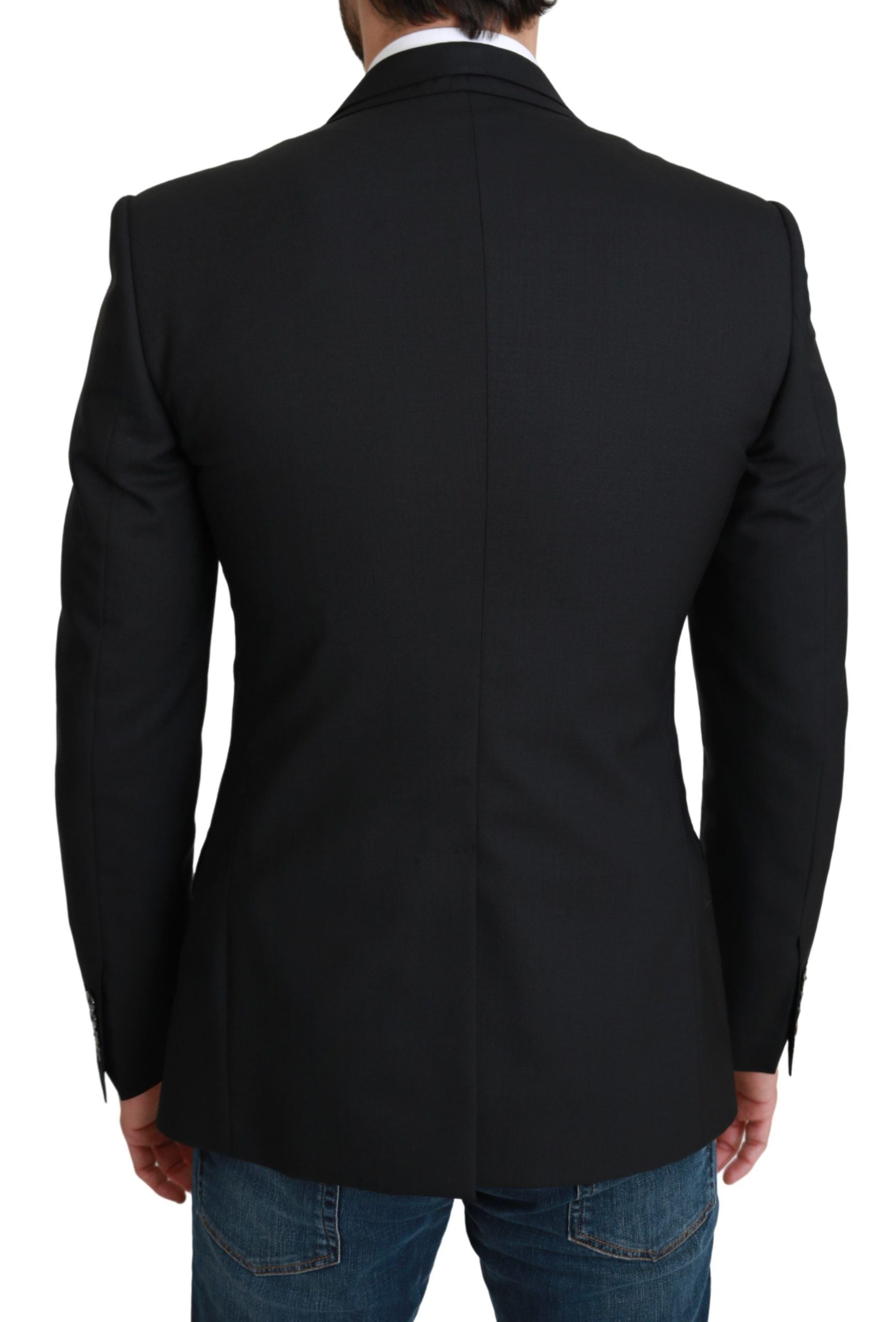 Schwarzer, einreihiger, formeller Wollblazer