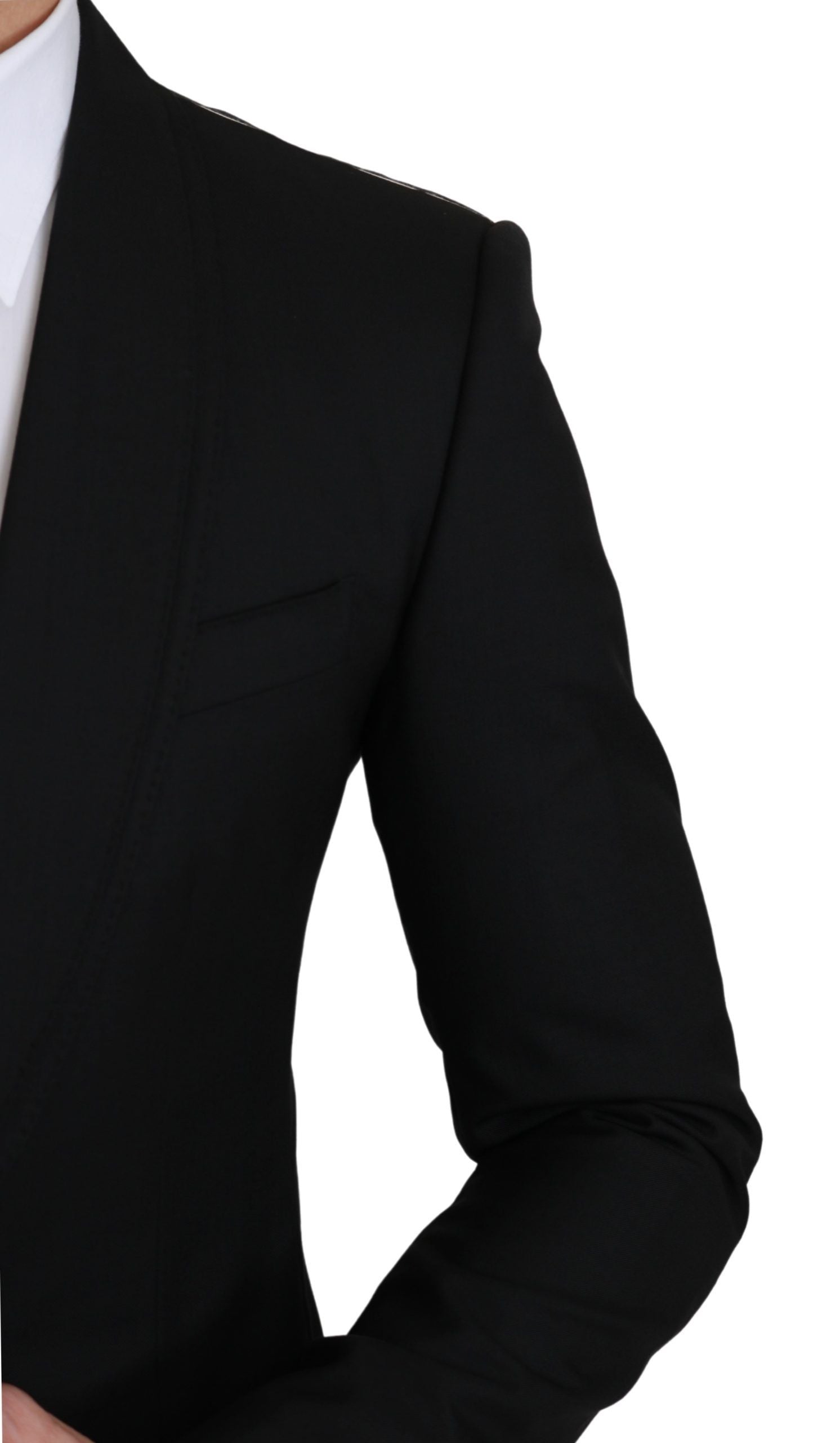 Schwarzer, einreihiger, formeller Wollblazer