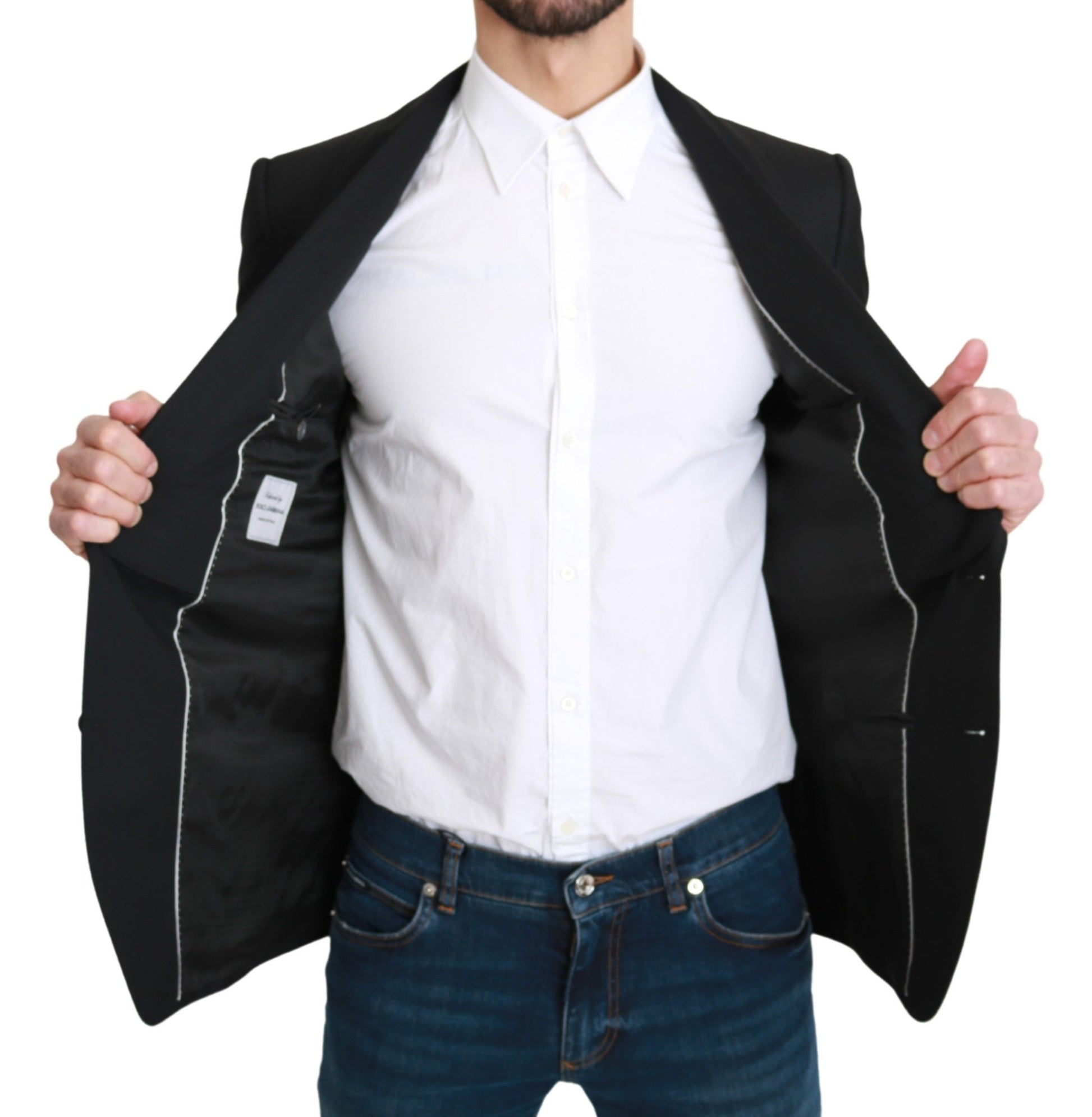 Schwarzer, einreihiger, formeller Wollblazer