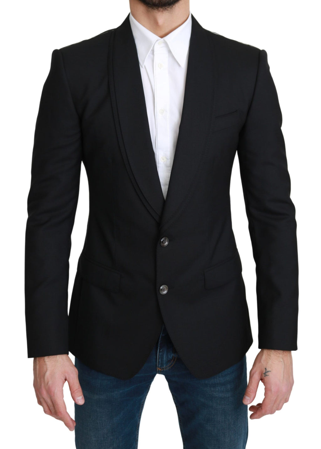 Schwarzer, einreihiger, formeller Wollblazer
