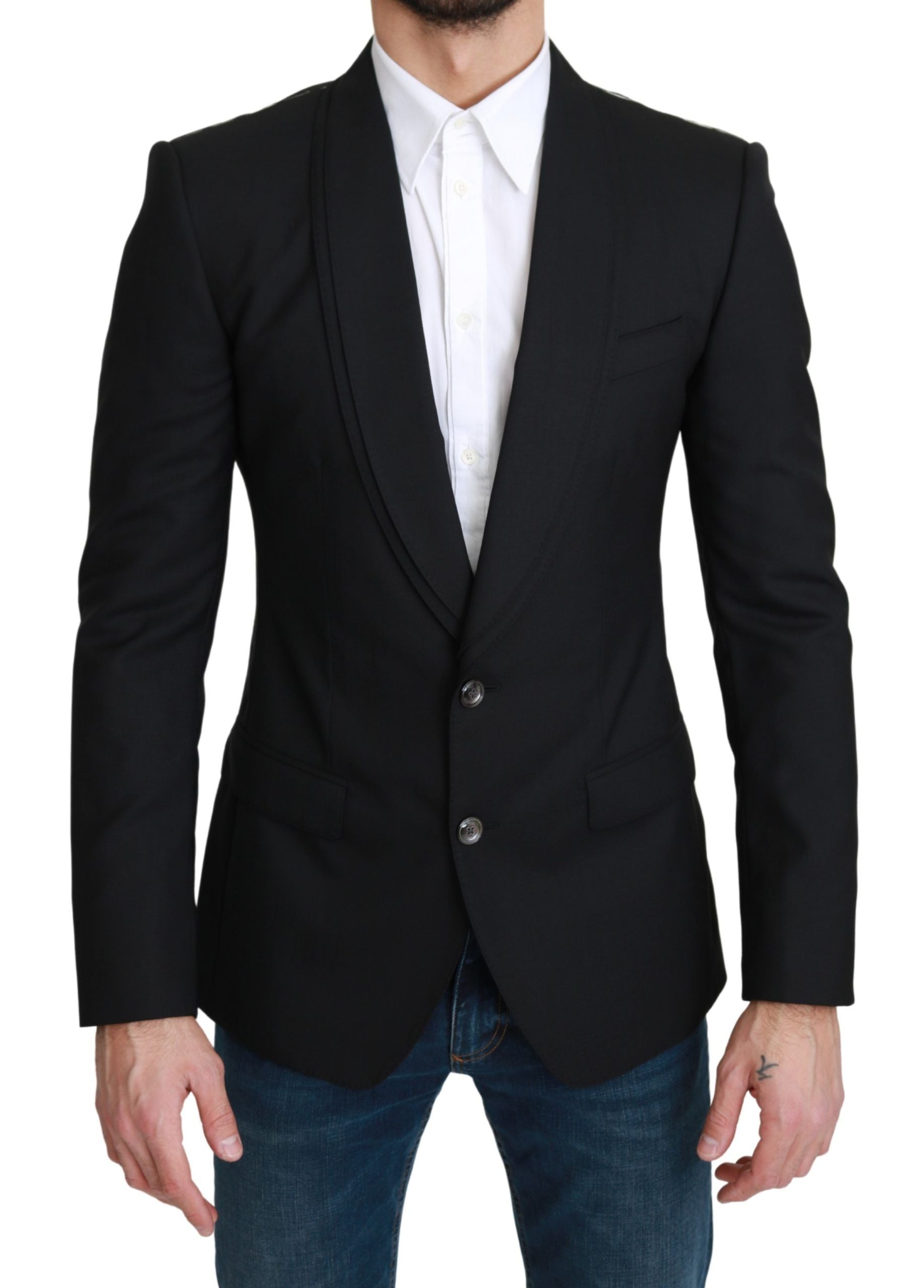Schwarzer, einreihiger, formeller Wollblazer