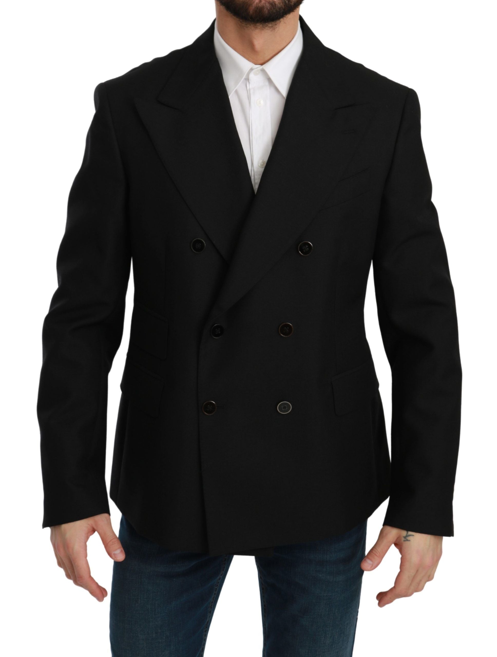Dolce & Gabbana Black Slim Fit Jacket Coat Wool Blazer