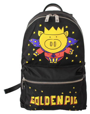 Schwarzer Schulrucksack „Goldenes Schwein des Jahres“