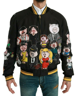 Schwarze Bomberjacke „YEAR OF THE PIG“