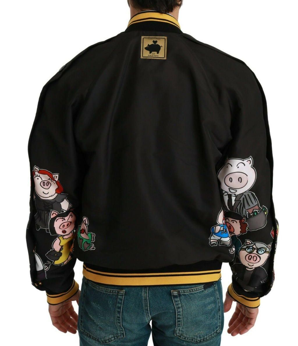 Schwarze Bomberjacke „YEAR OF THE PIG“
