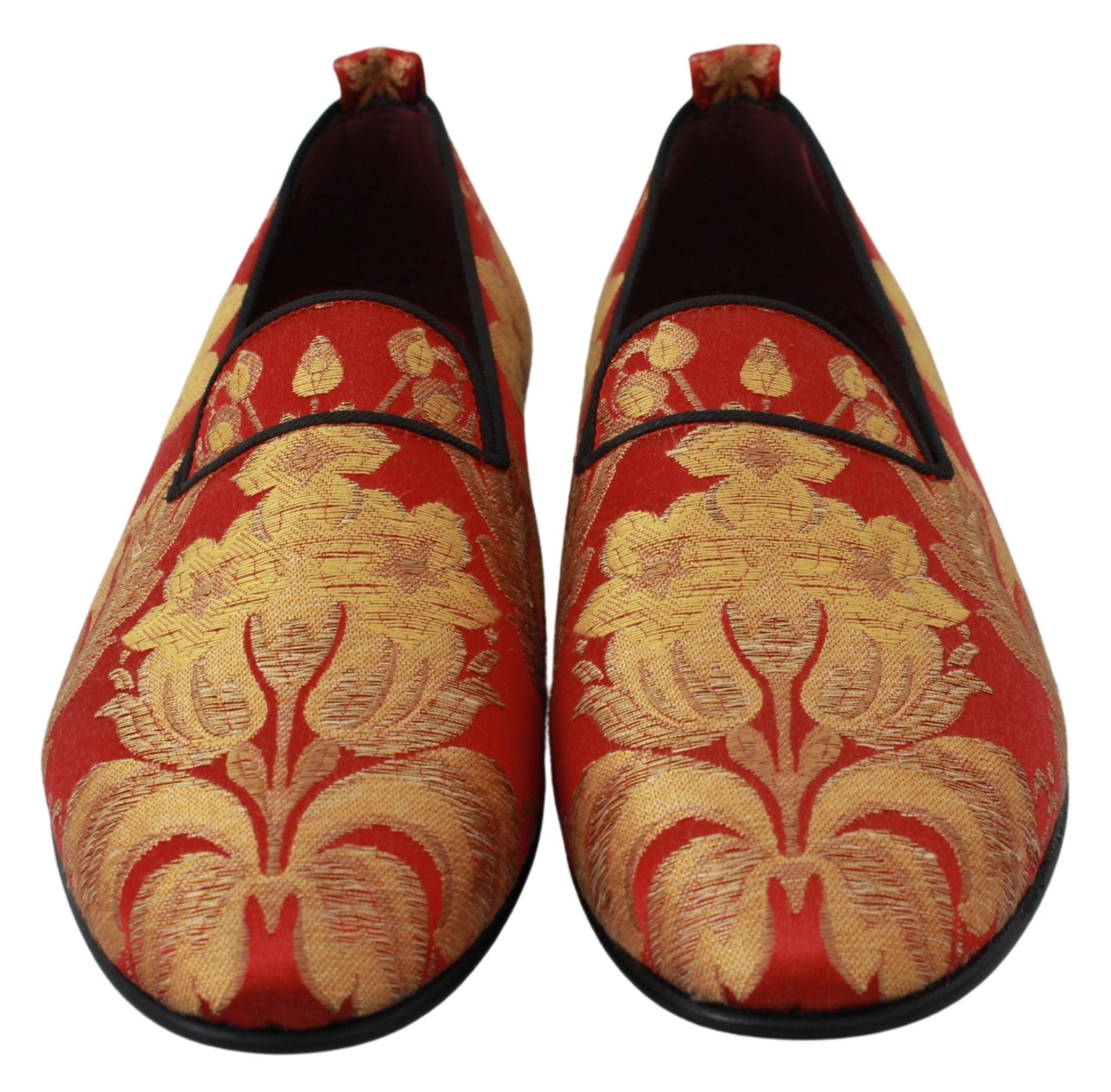 Rotgoldene Brokat-Hausschuhe Loafer