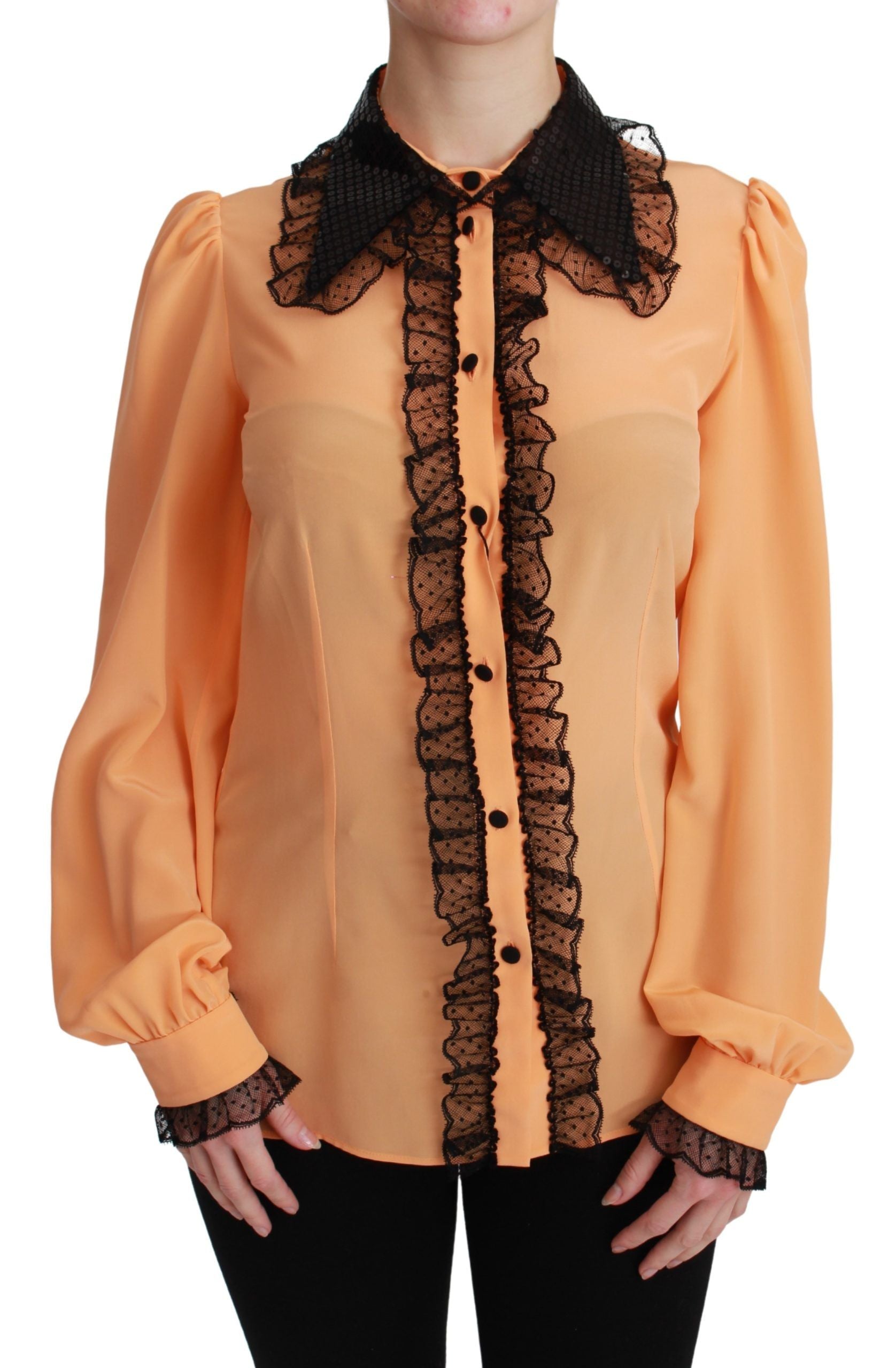 Gelbe Bluse aus Seidenpaillettenspitze