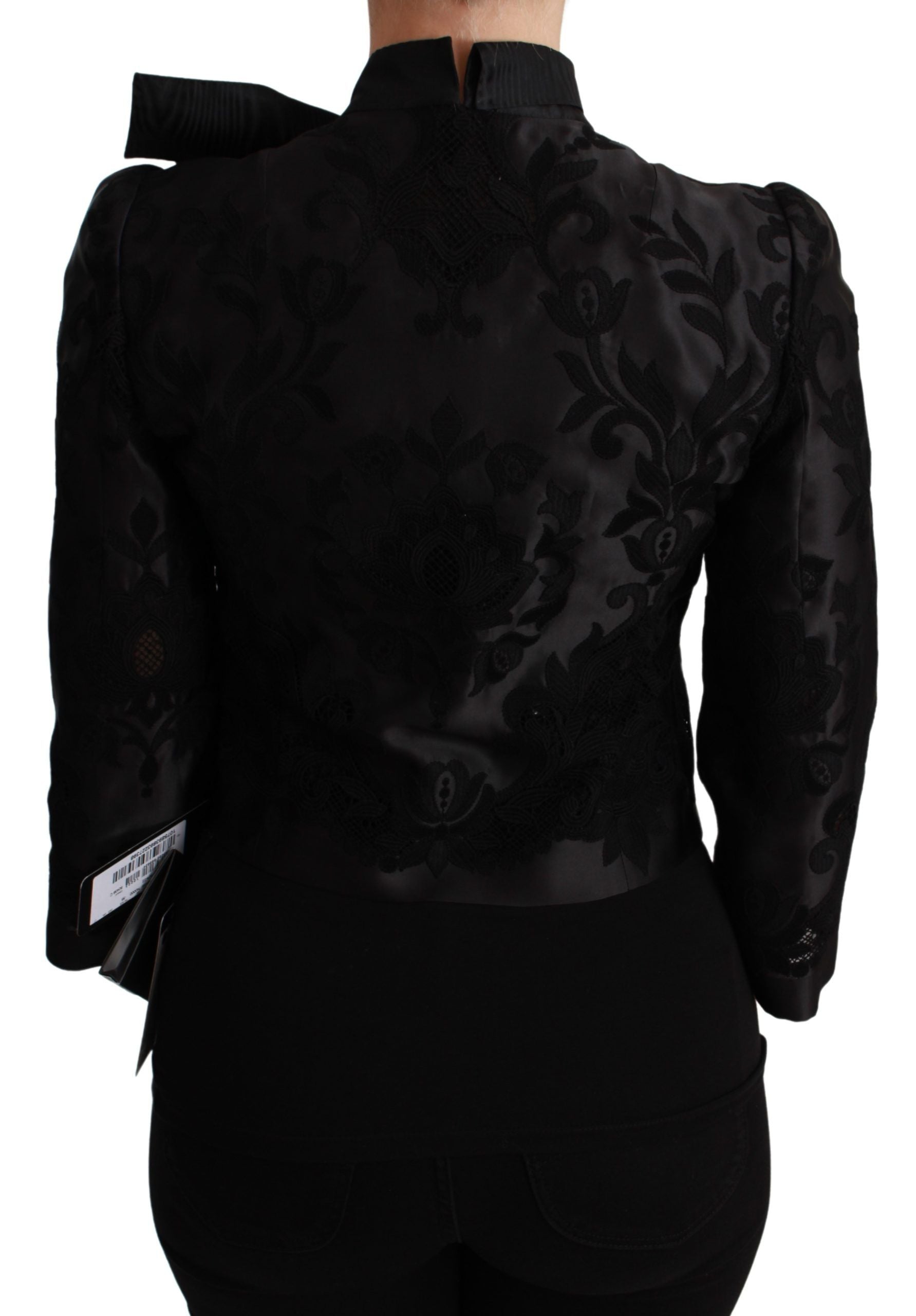 Schwarzer Jacquard-Blazer aus Seide mit Blumenmuster