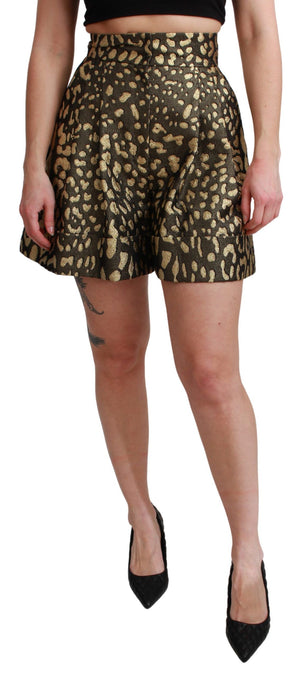 Schwarz-goldene Mini-Shorts aus Baumwolle mit hoher Taille