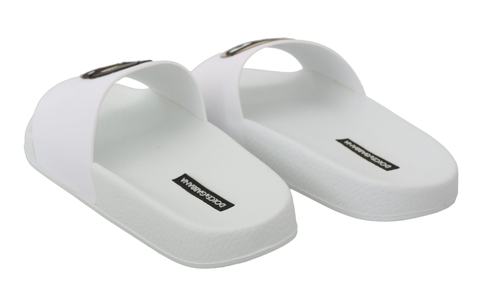 Weiße Leder #dgfamily Slides Schuhe Sandalen
