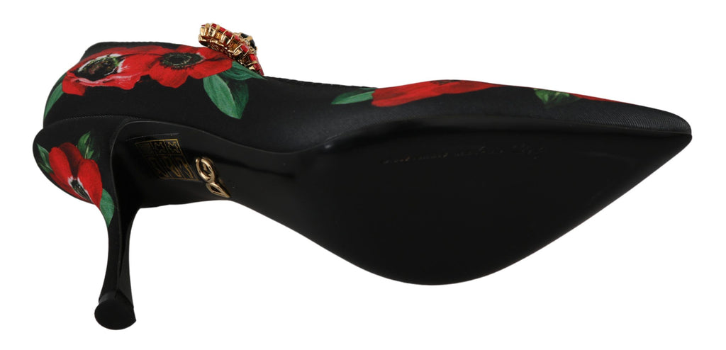 Schwarze rote Mary Janes Pumps mit Blumenmuster