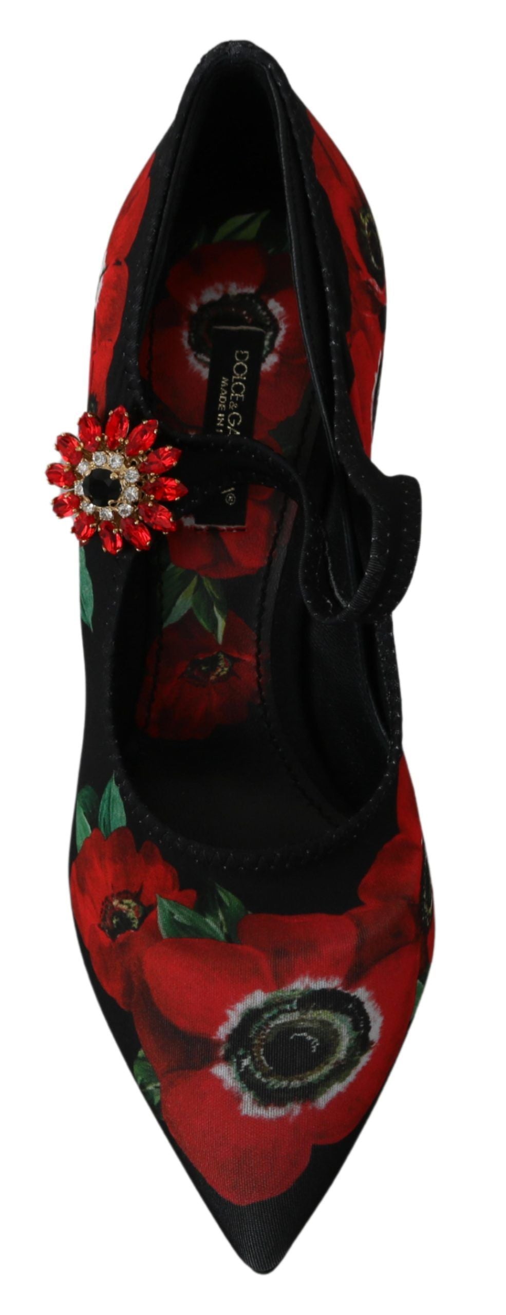 Schwarze rote Mary Janes Pumps mit Blumenmuster