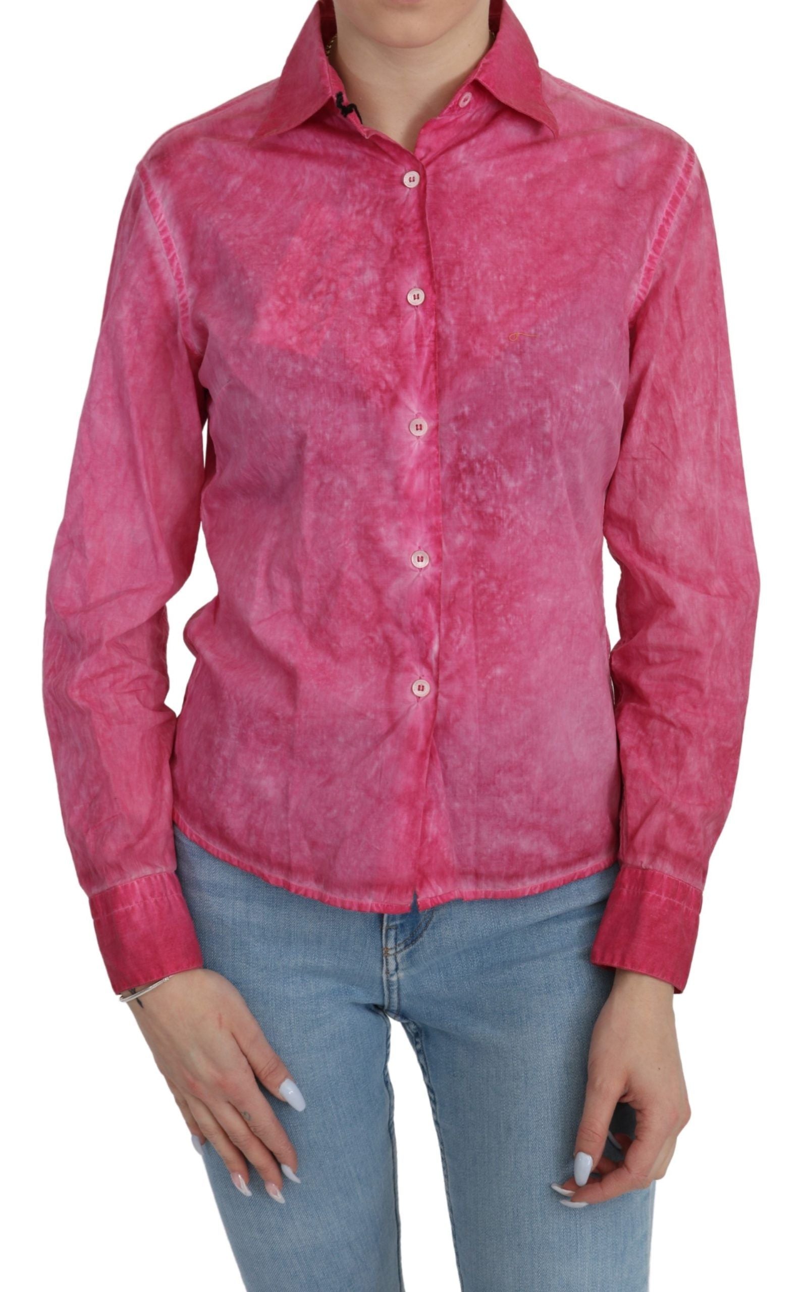 Rosa Langarm-Hemdbluse mit Kragen