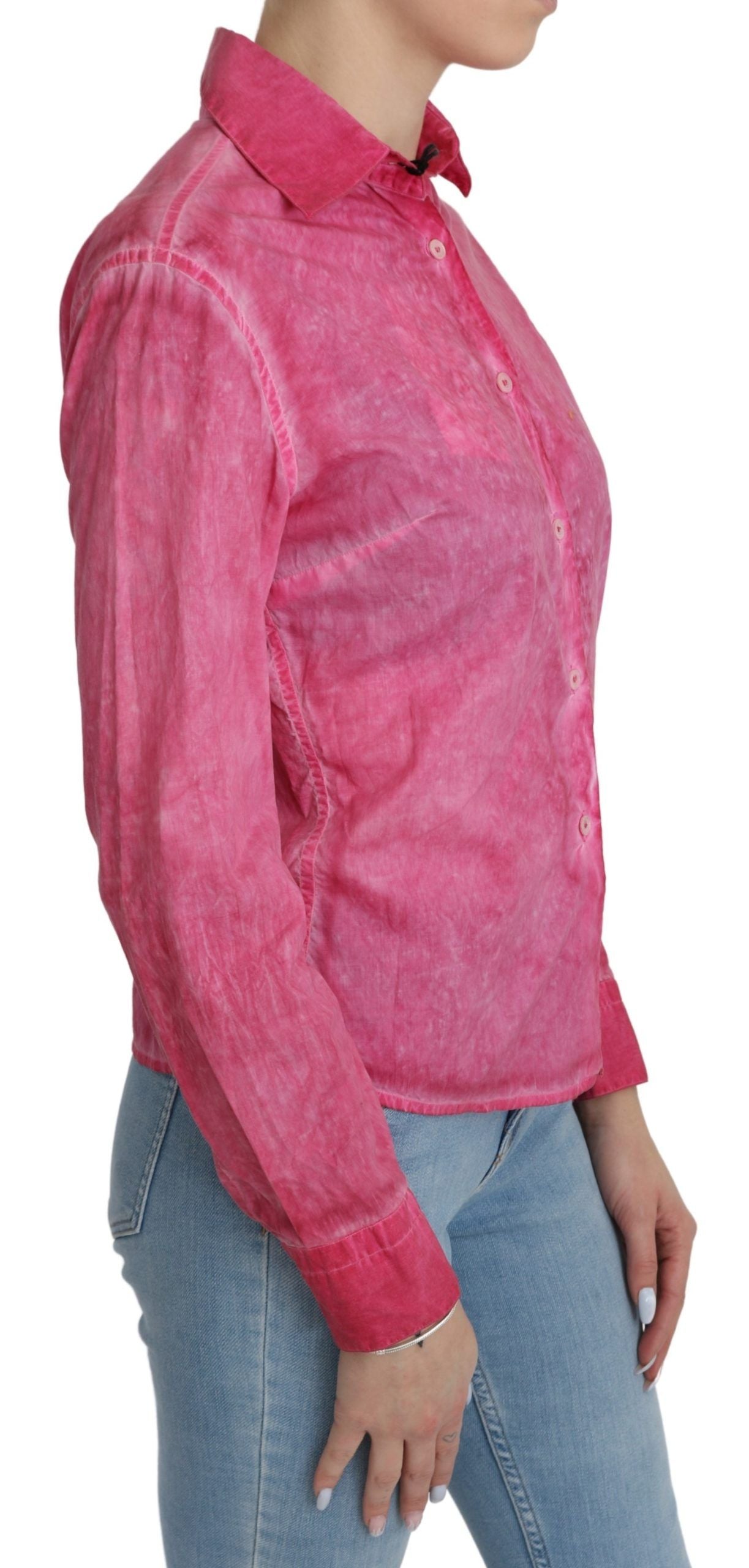 Rosa Langarm-Hemdbluse mit Kragen