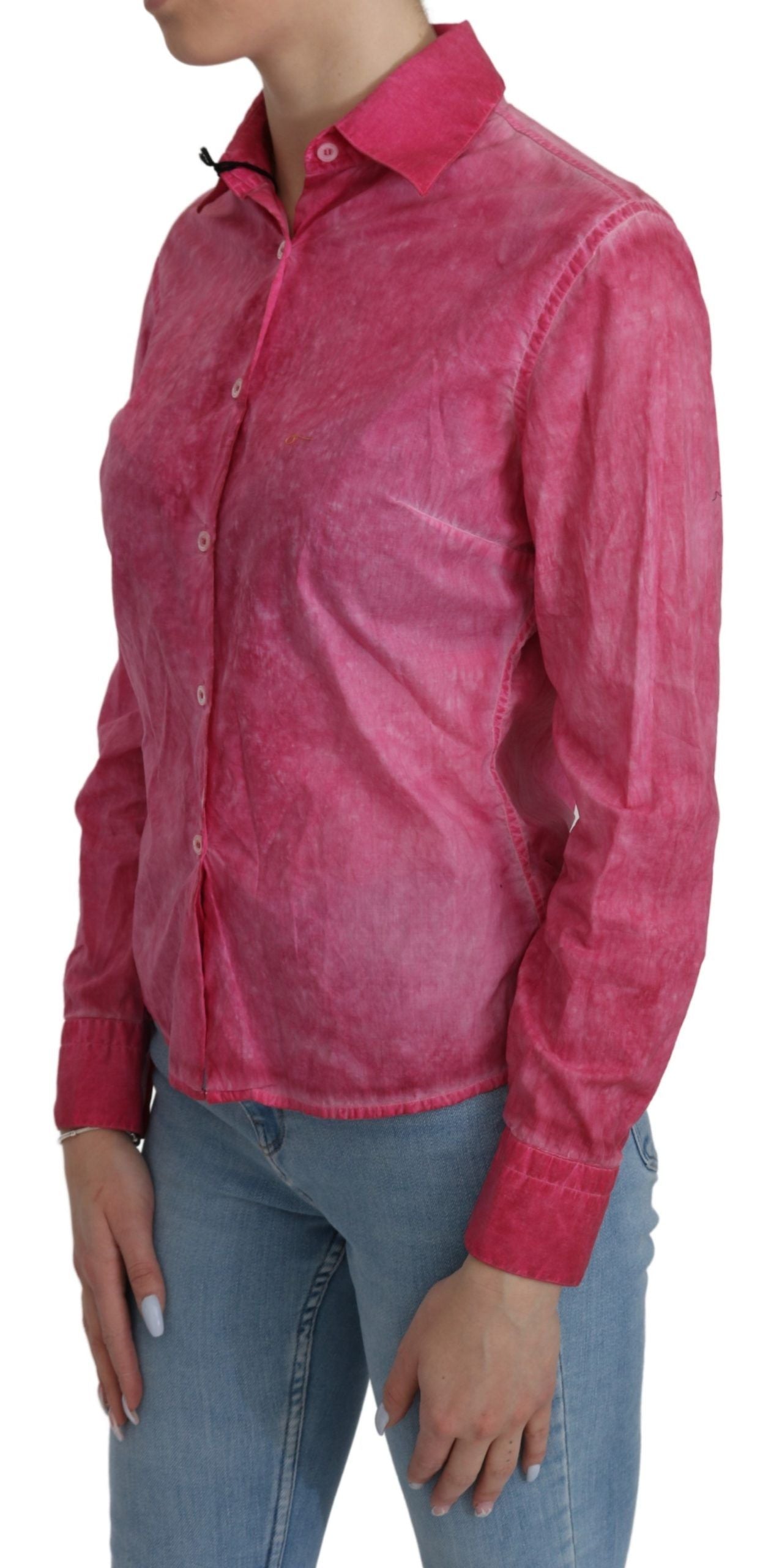 Rosa Langarm-Hemdbluse mit Kragen
