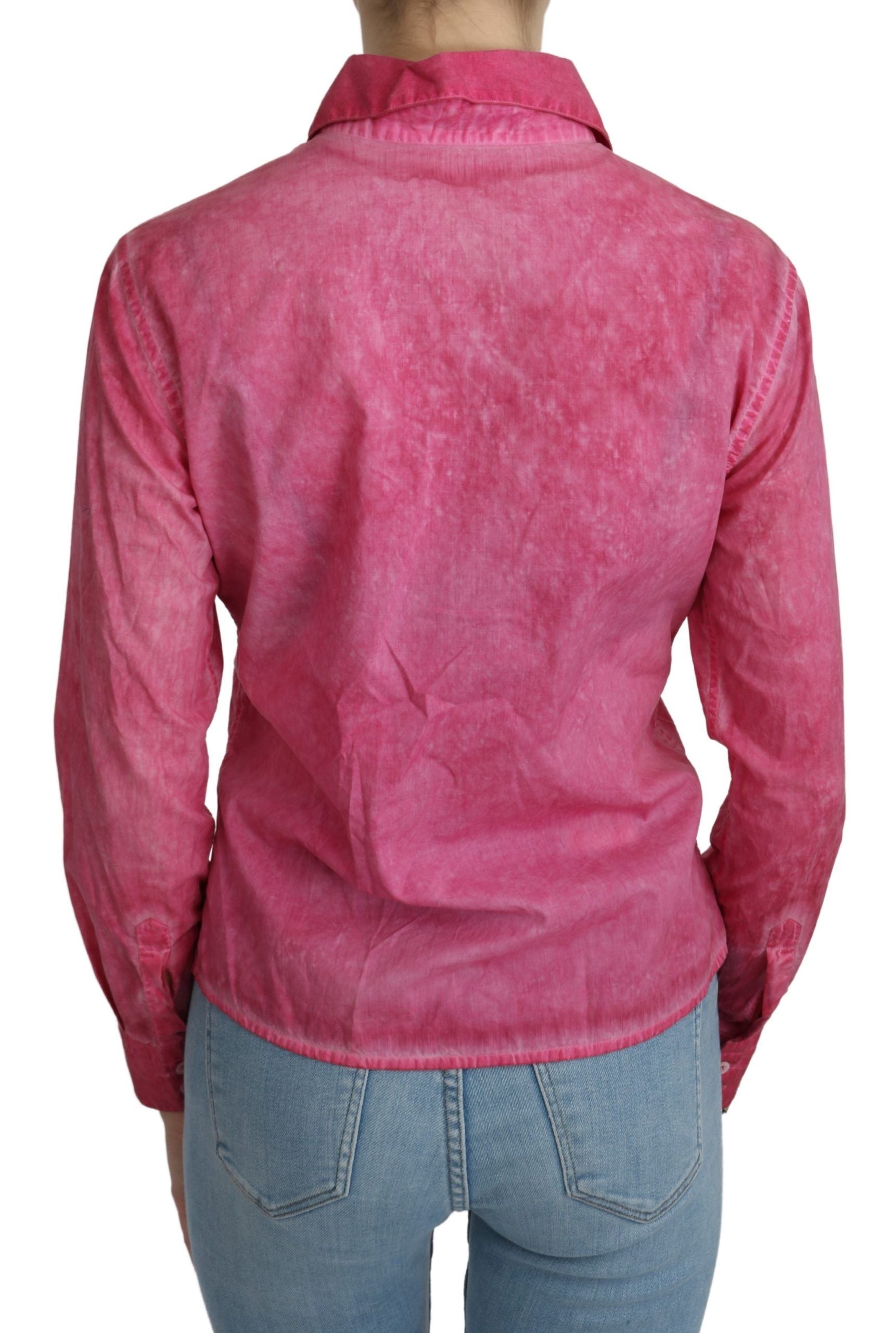Rosa Langarm-Hemdbluse mit Kragen