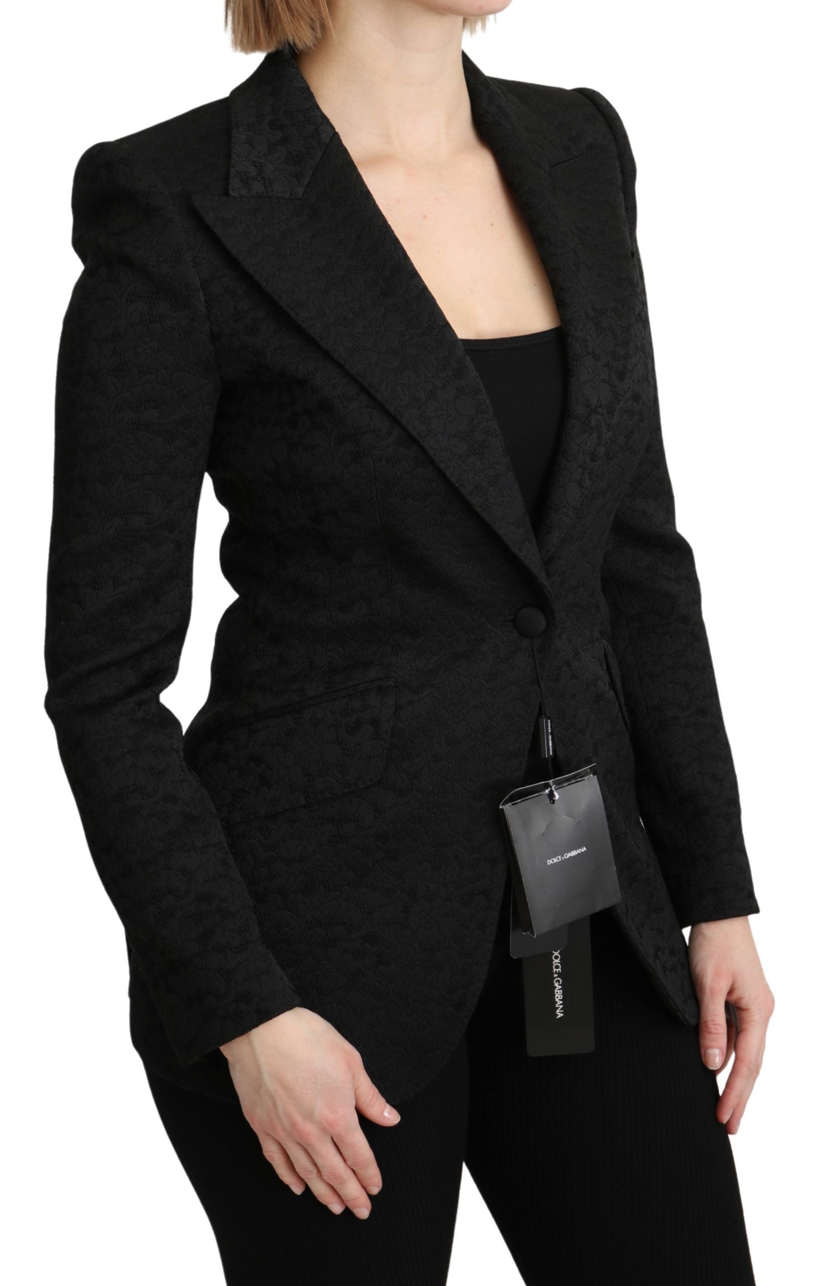 Einreihige Blazerjacke aus schwarzem Brokat