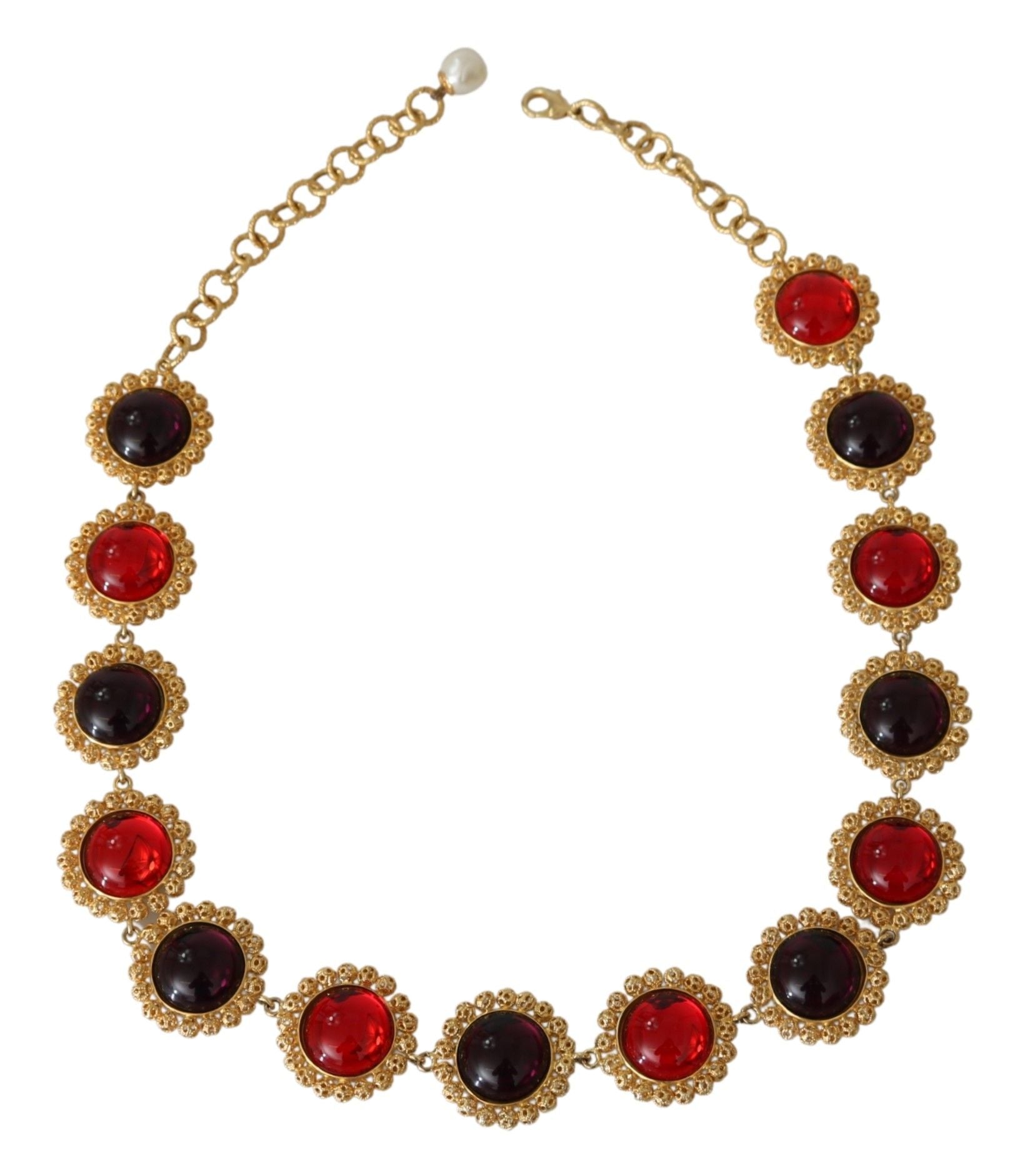 Rot-lila Kristall Blumenkette Statement Gold Messing Halskette