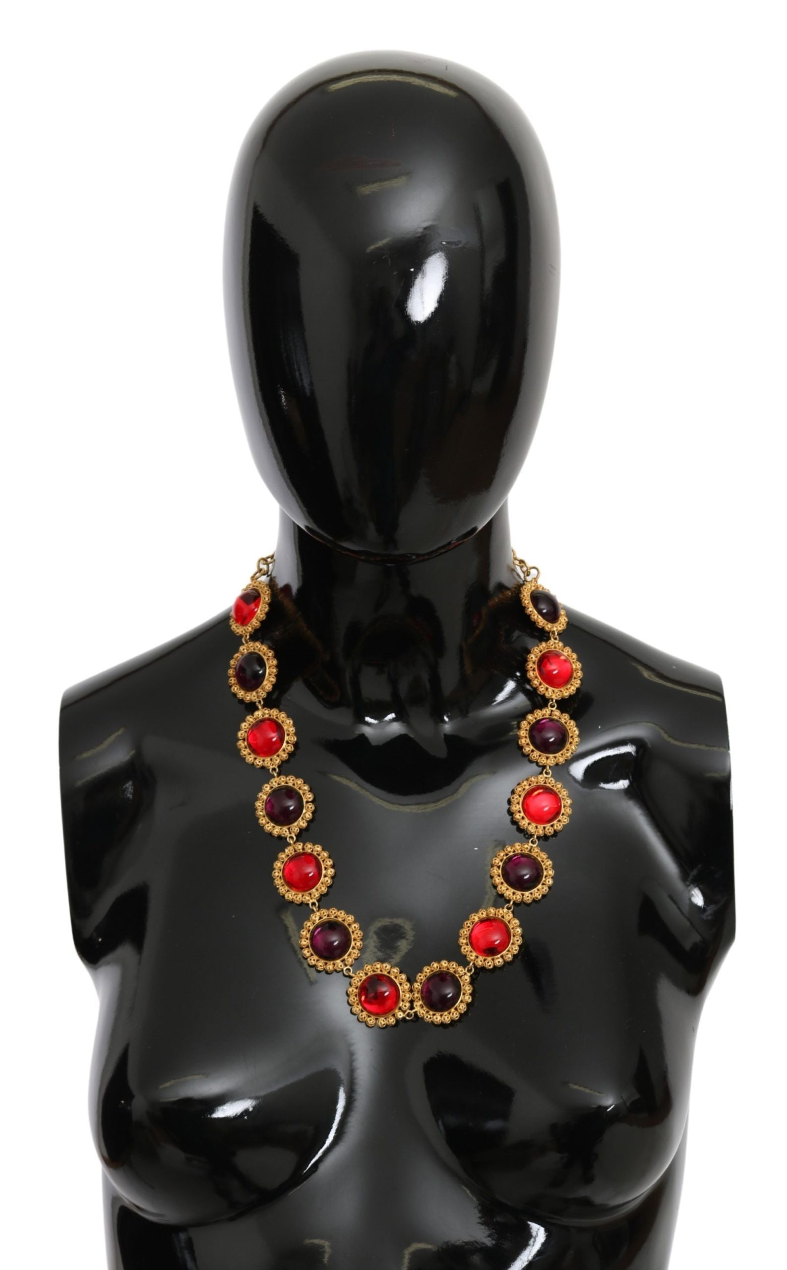 Rot-lila Kristall Blumenkette Statement Gold Messing Halskette