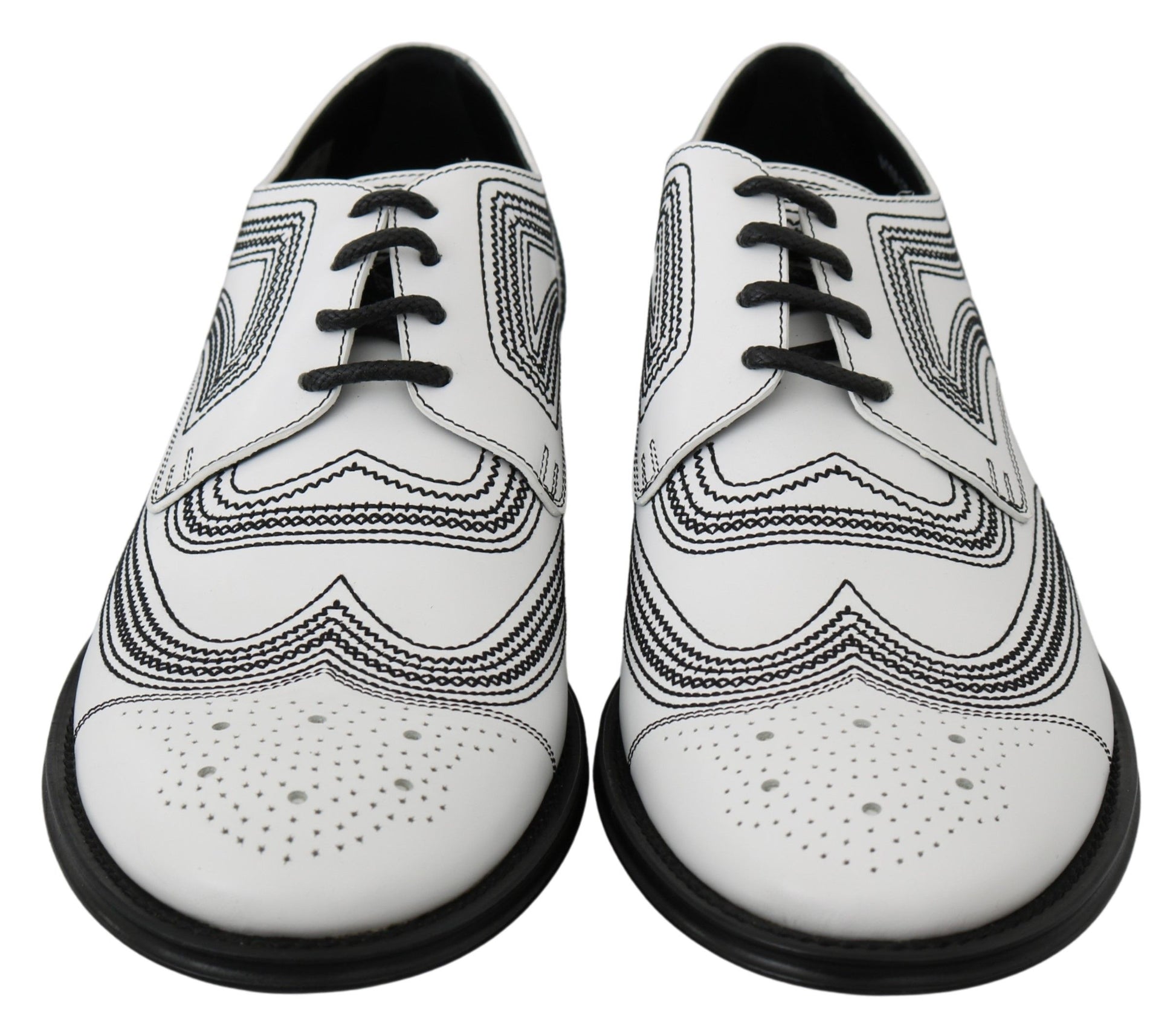 Weiße Derby-Schuhe aus Leder mit schwarzer Spitze