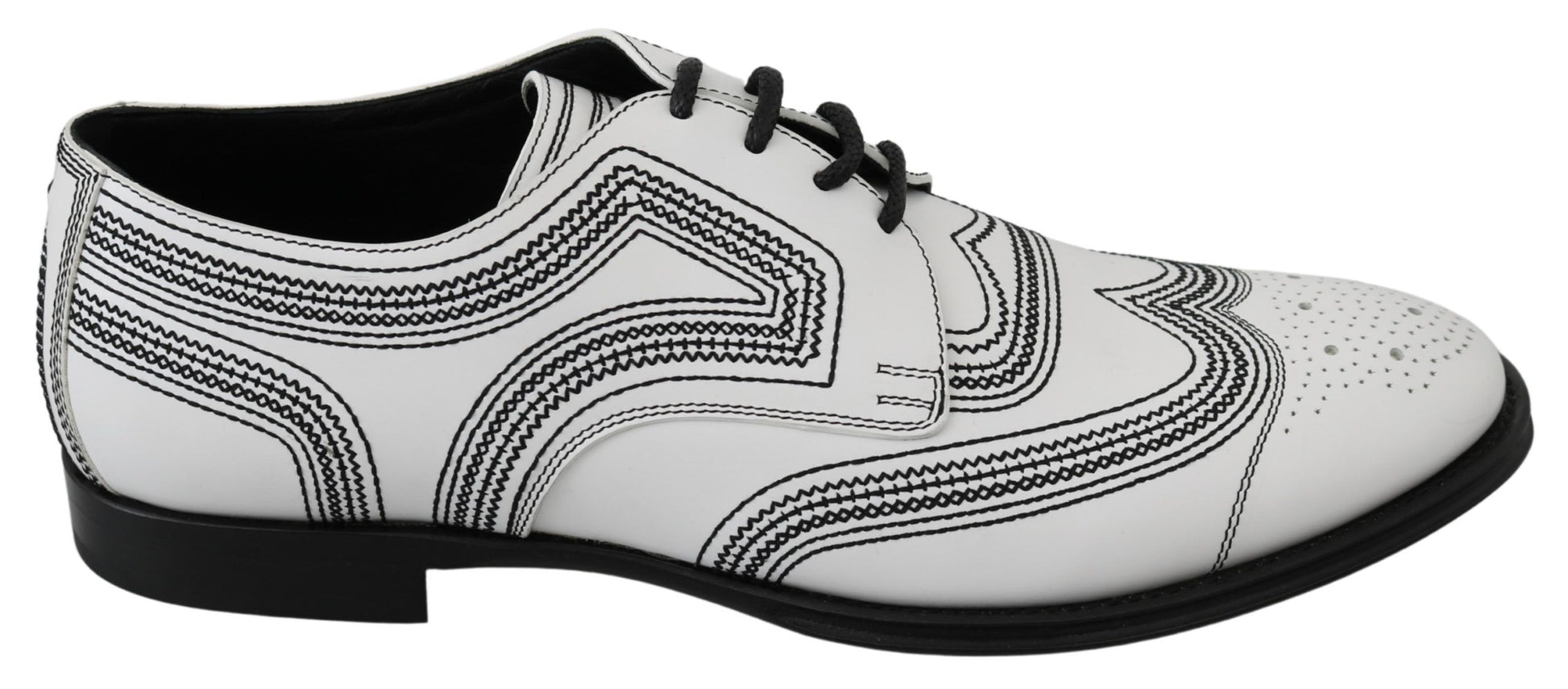Weiße Derby-Schuhe aus Leder mit schwarzer Spitze
