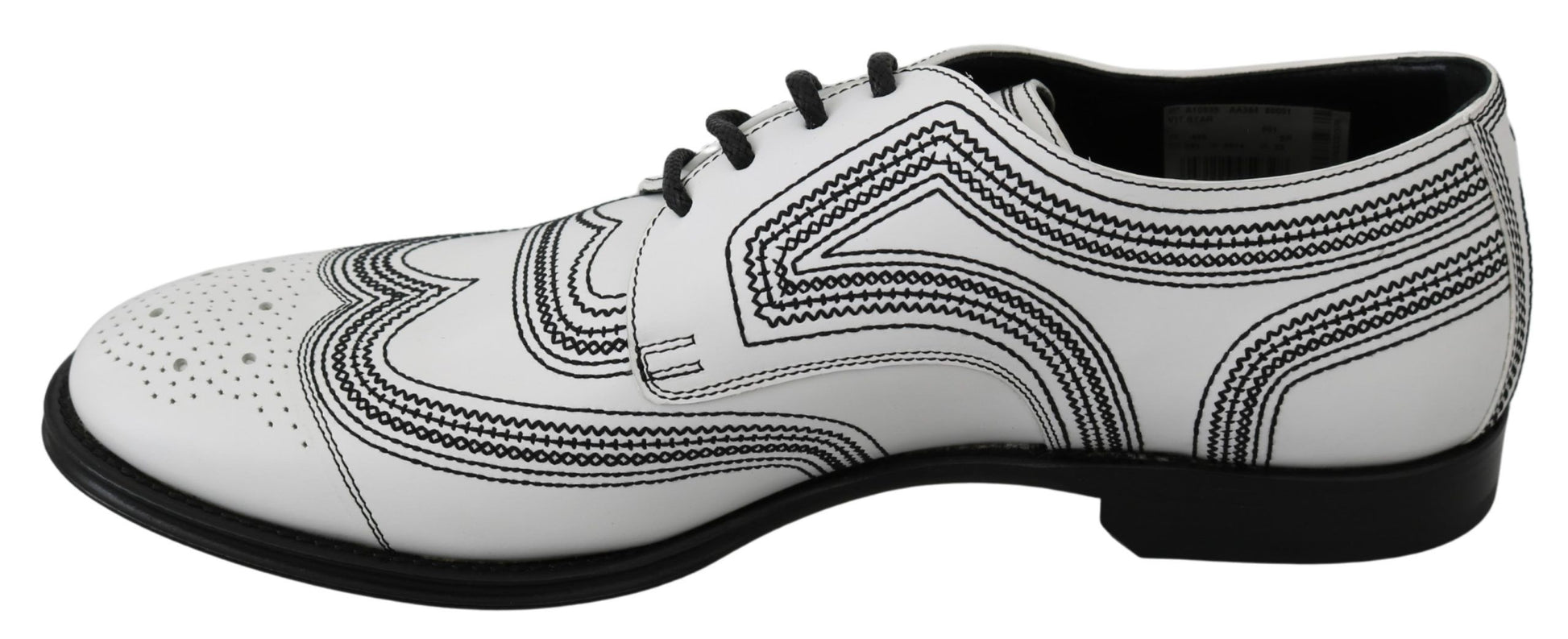 Weiße Derby-Schuhe aus Leder mit schwarzer Spitze