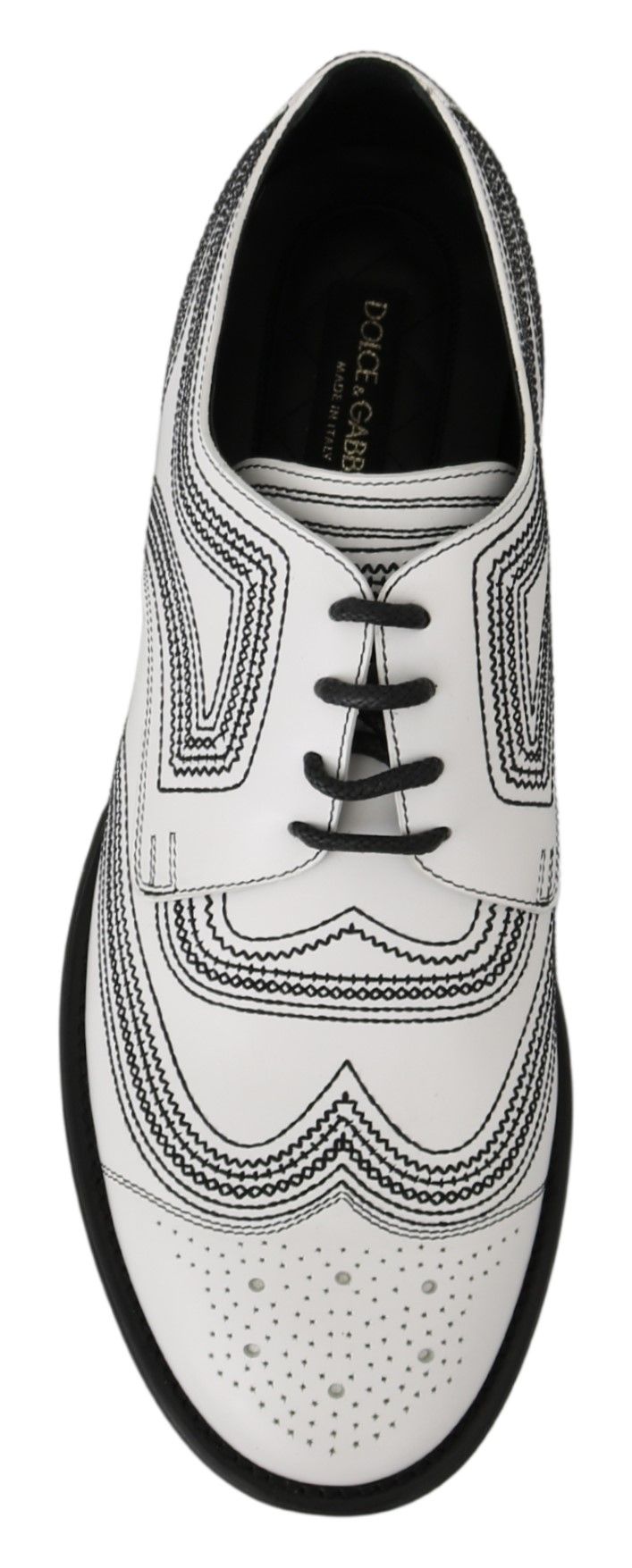 Weiße Derby-Schuhe aus Leder mit schwarzer Spitze