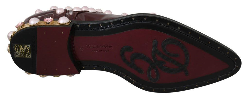 Bordeauxrote Lederschuhe mit Kristallperlen