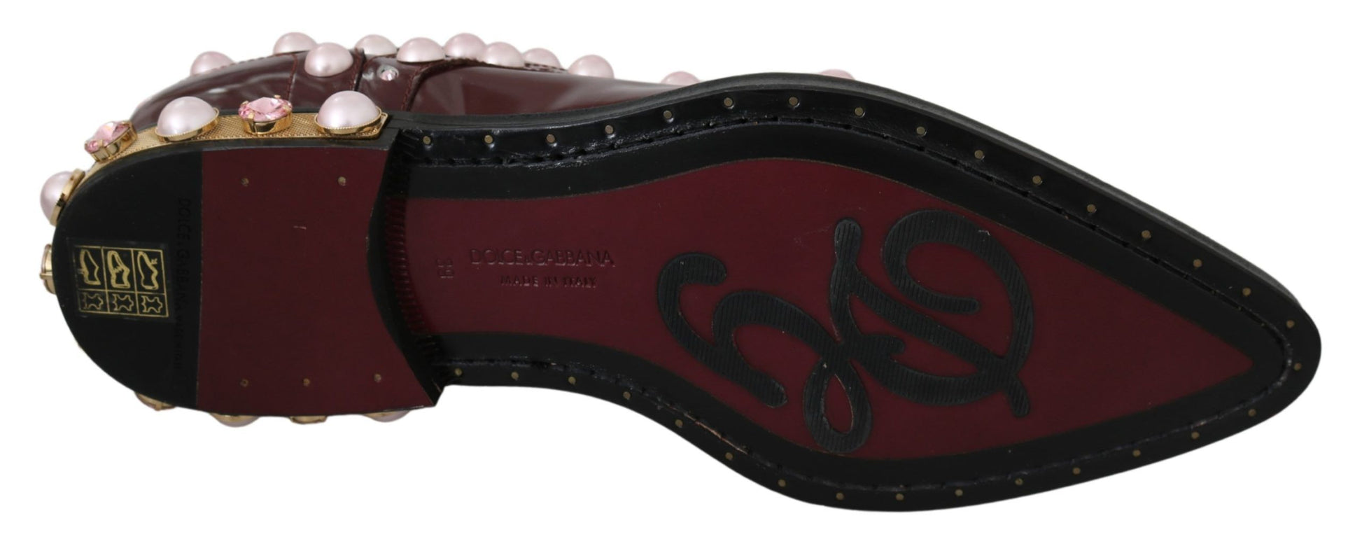 Bordeauxrote Lederschuhe mit Kristallperlen